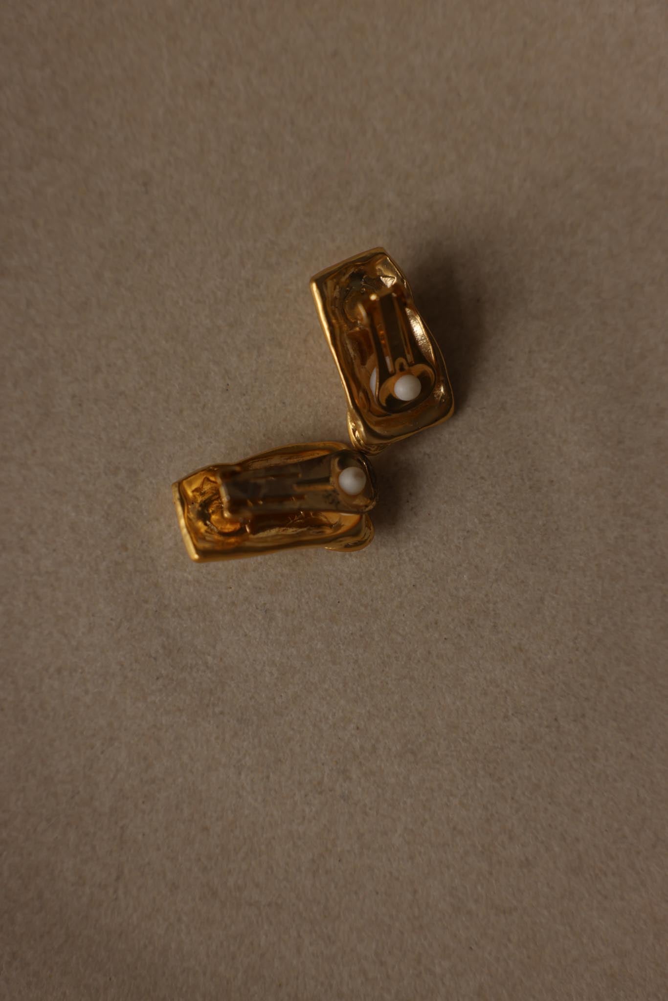 Matte Gold Rectangular Faux Pearl Clip-On Earrings|Vintage Baazaar 