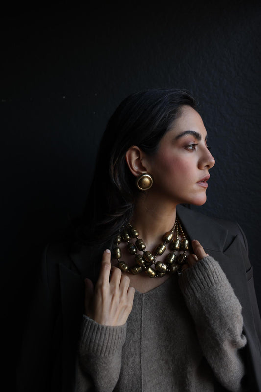 Vintage 1980s Brass  Earrings - Bold Artisan Design|Vintage Baazaar 