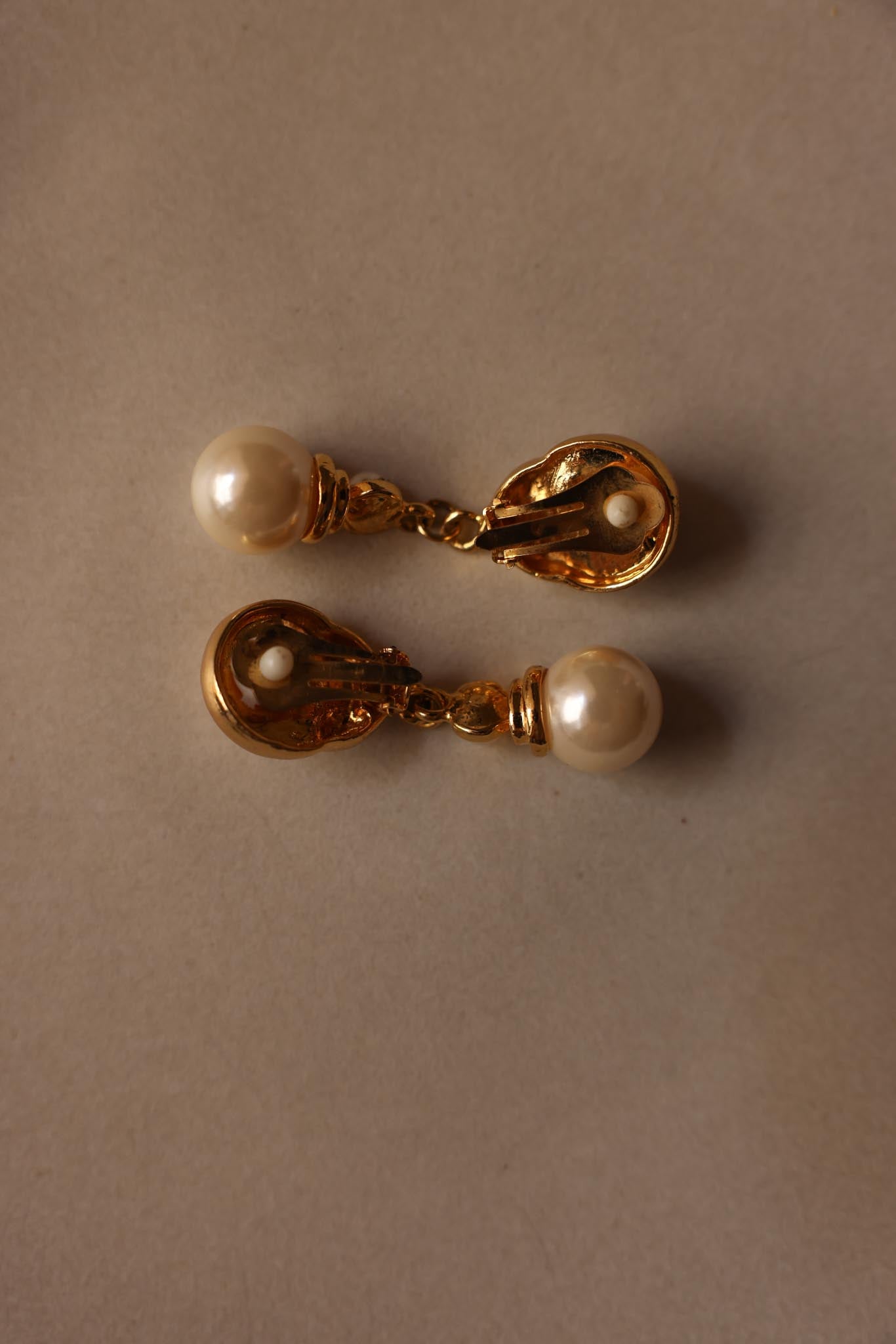 Pearl Drop Clip-On Earrings with Rhinestone Accents|Vintage Baazaar 