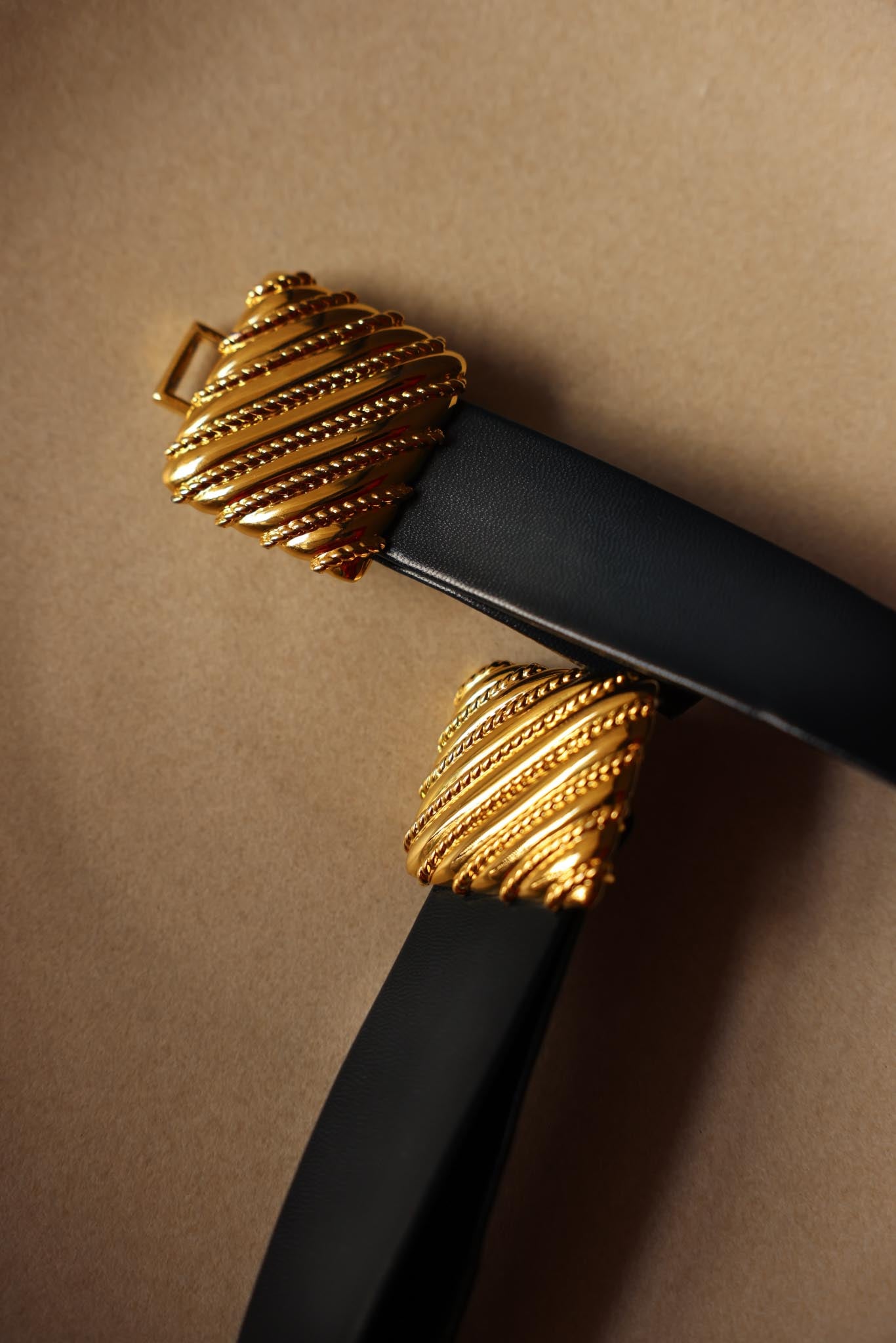Navy Blue Belt with Gold-Tone Buckle|Vintage Baazaar 