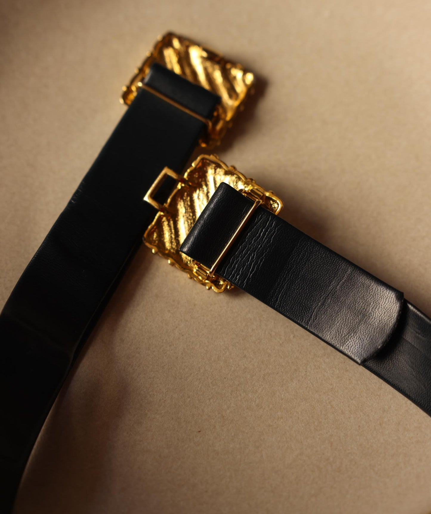 Navy Blue Belt with Gold-Tone Buckle|Vintage Baazaar 