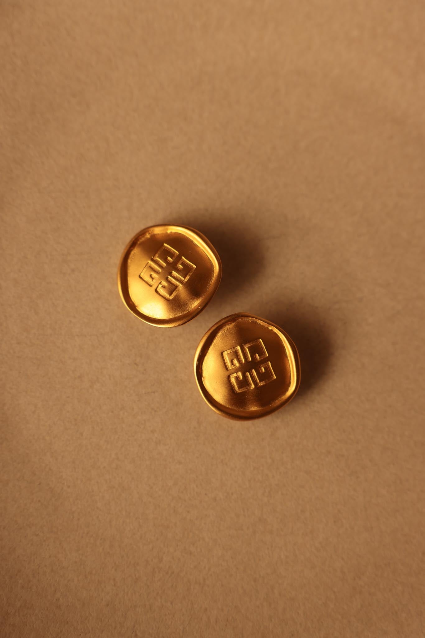 Givenchy Logo Matte Gold Clip-On Earrings|Vintage Baazaar 