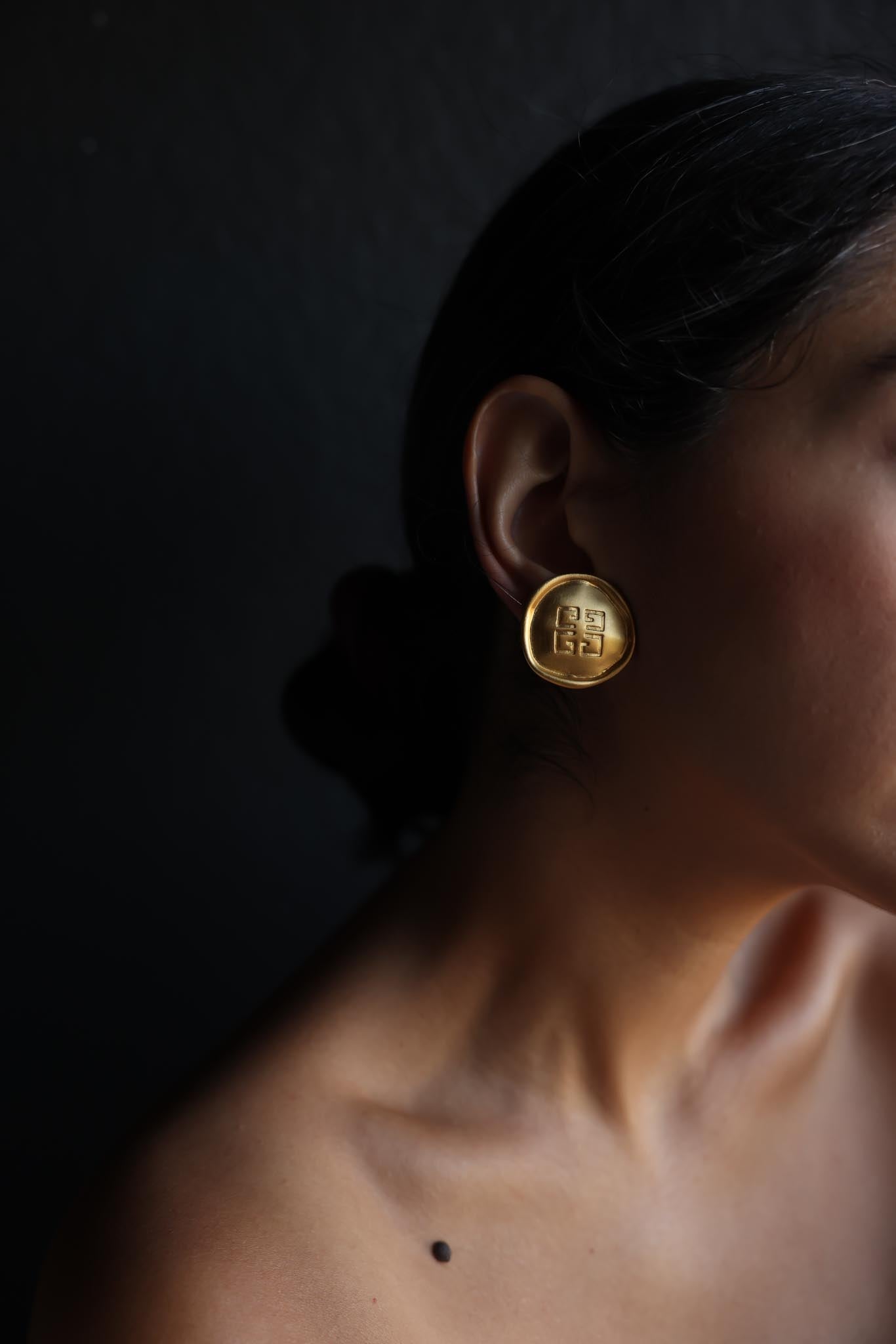 Givenchy Logo Matte Gold Clip-On Earrings|Vintage Baazaar 