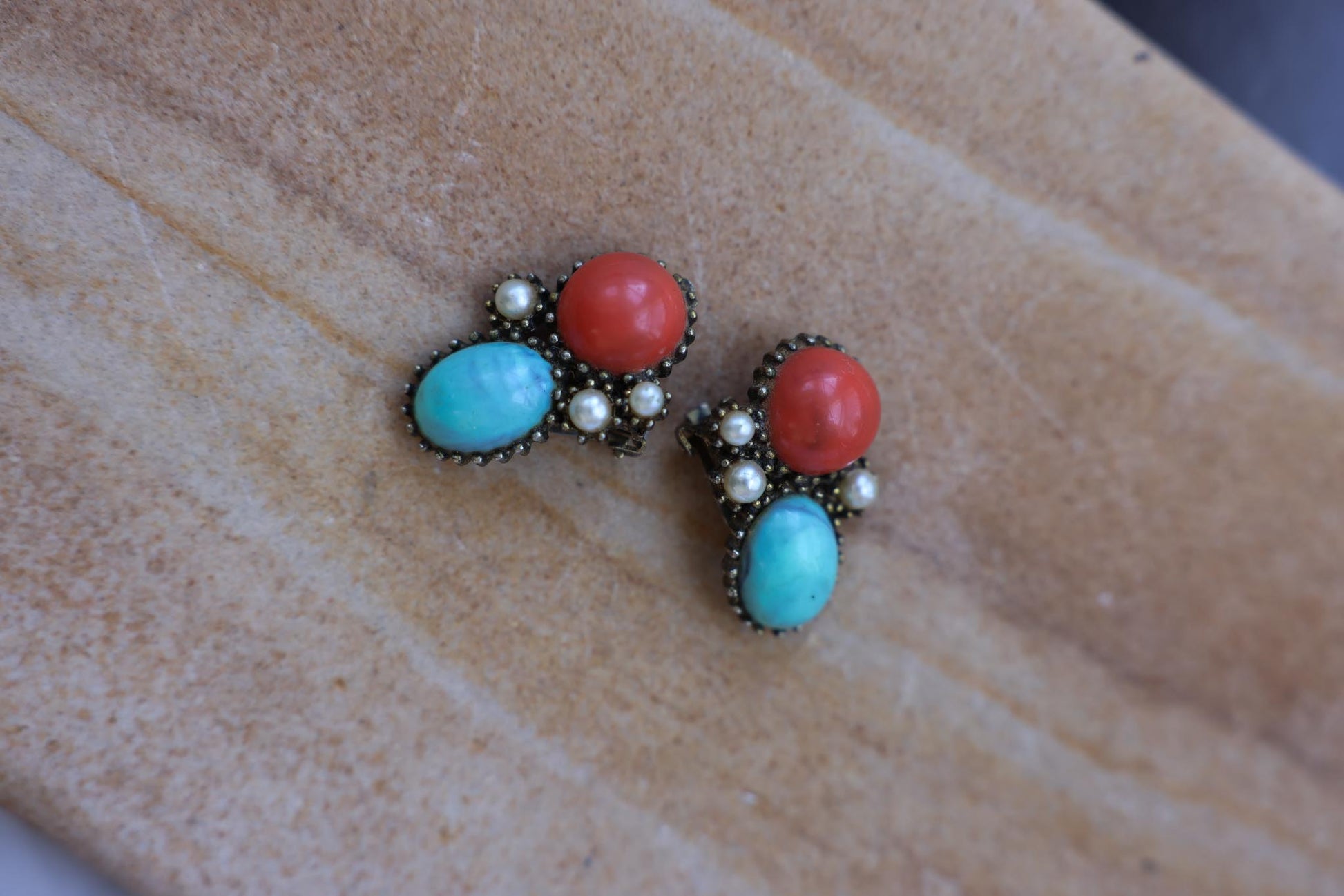 The Coral & Turquoise Bloom Earrings|Vintage Baazaar 