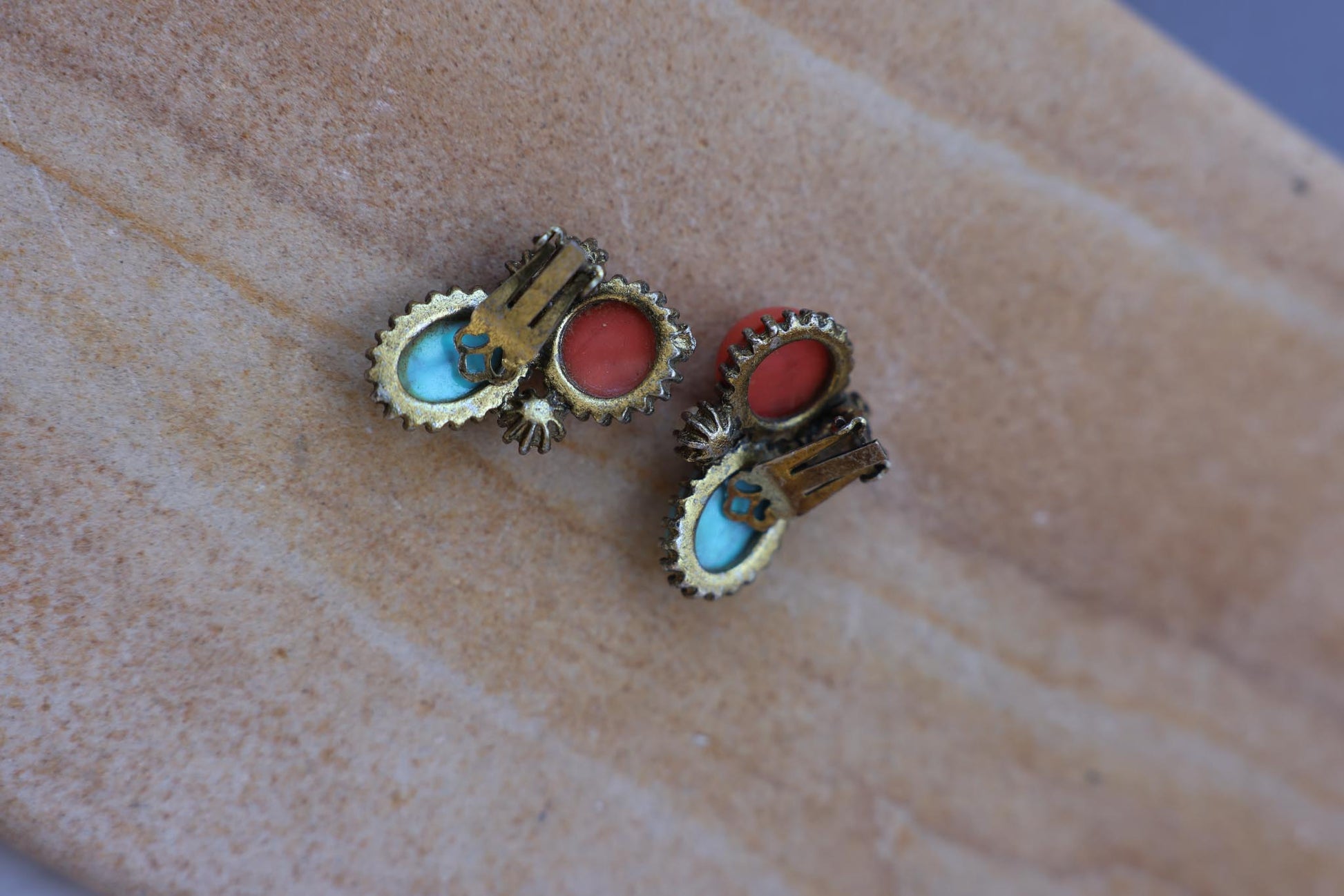 The Coral & Turquoise Bloom Earrings|Vintage Baazaar 