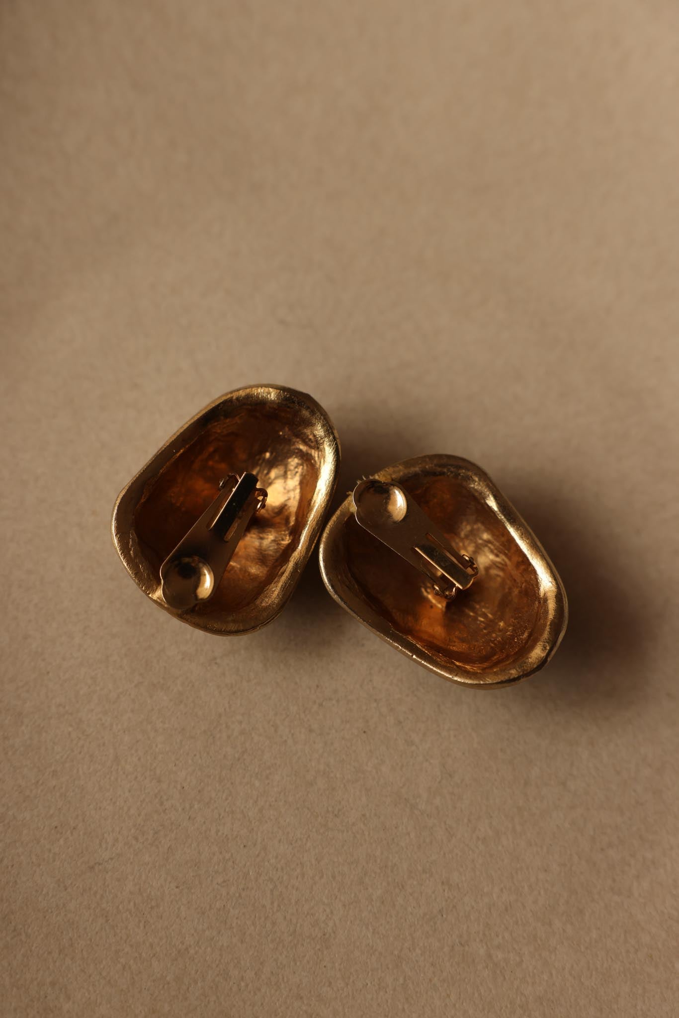 Gold-Tone Clip-On Earrings with Black Accents – 1980s