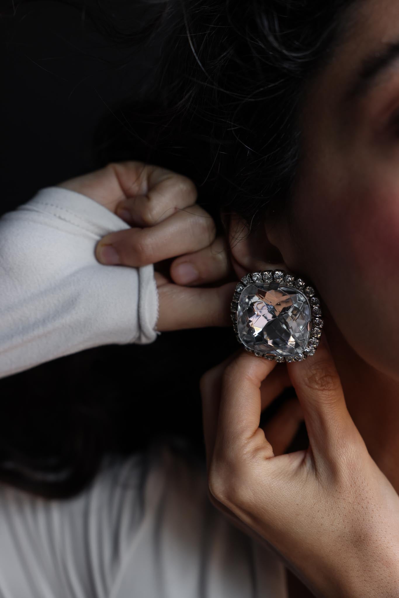 Rhinestone Statement Clip-On Earrings|Vintage Baazaar 