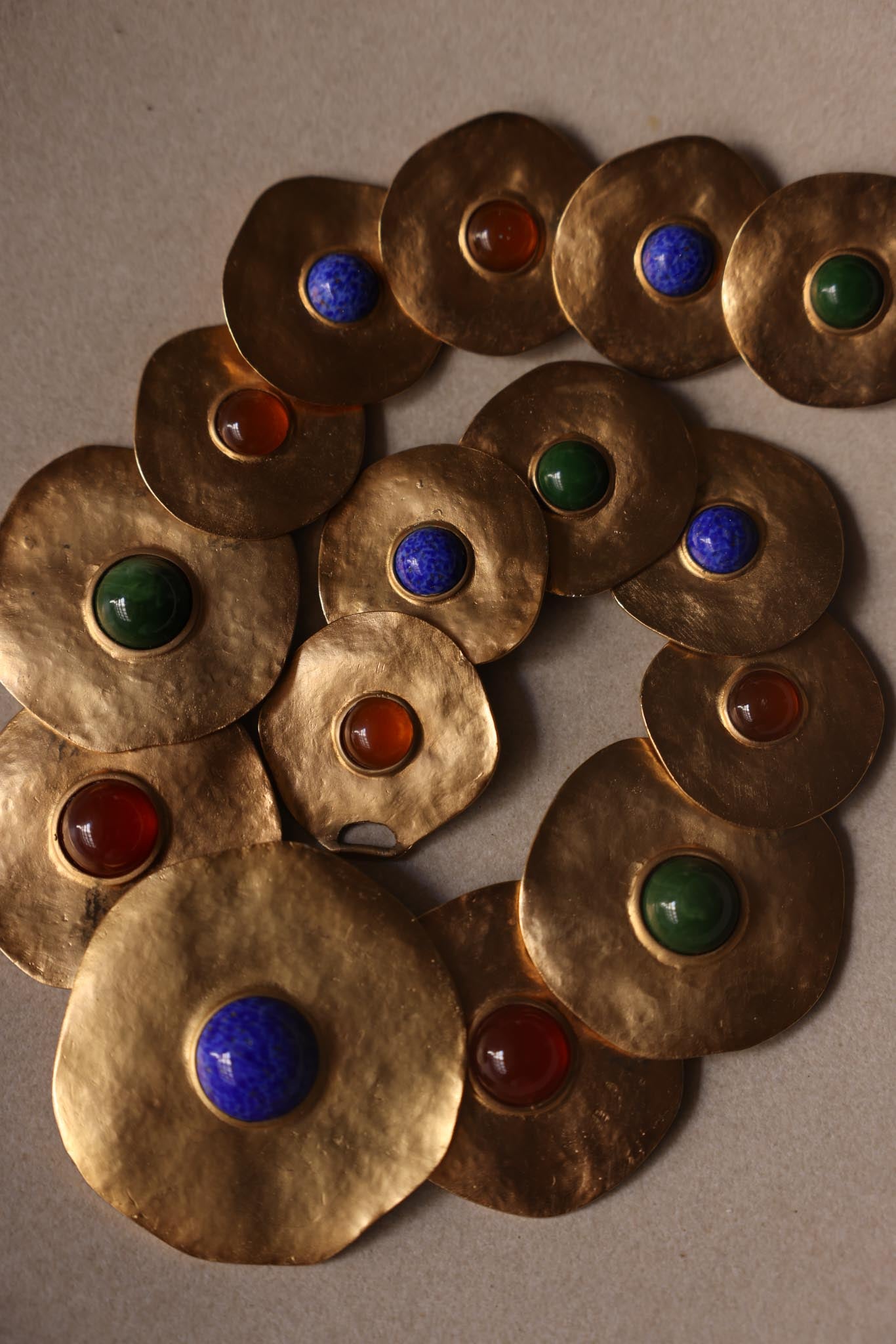 1980s Unsigned Les Bernard Hammered Disc Statement Necklace