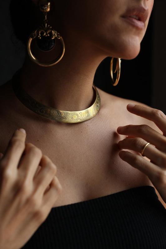 Etched Brass Collar Necklace|Vintage Baazaar 