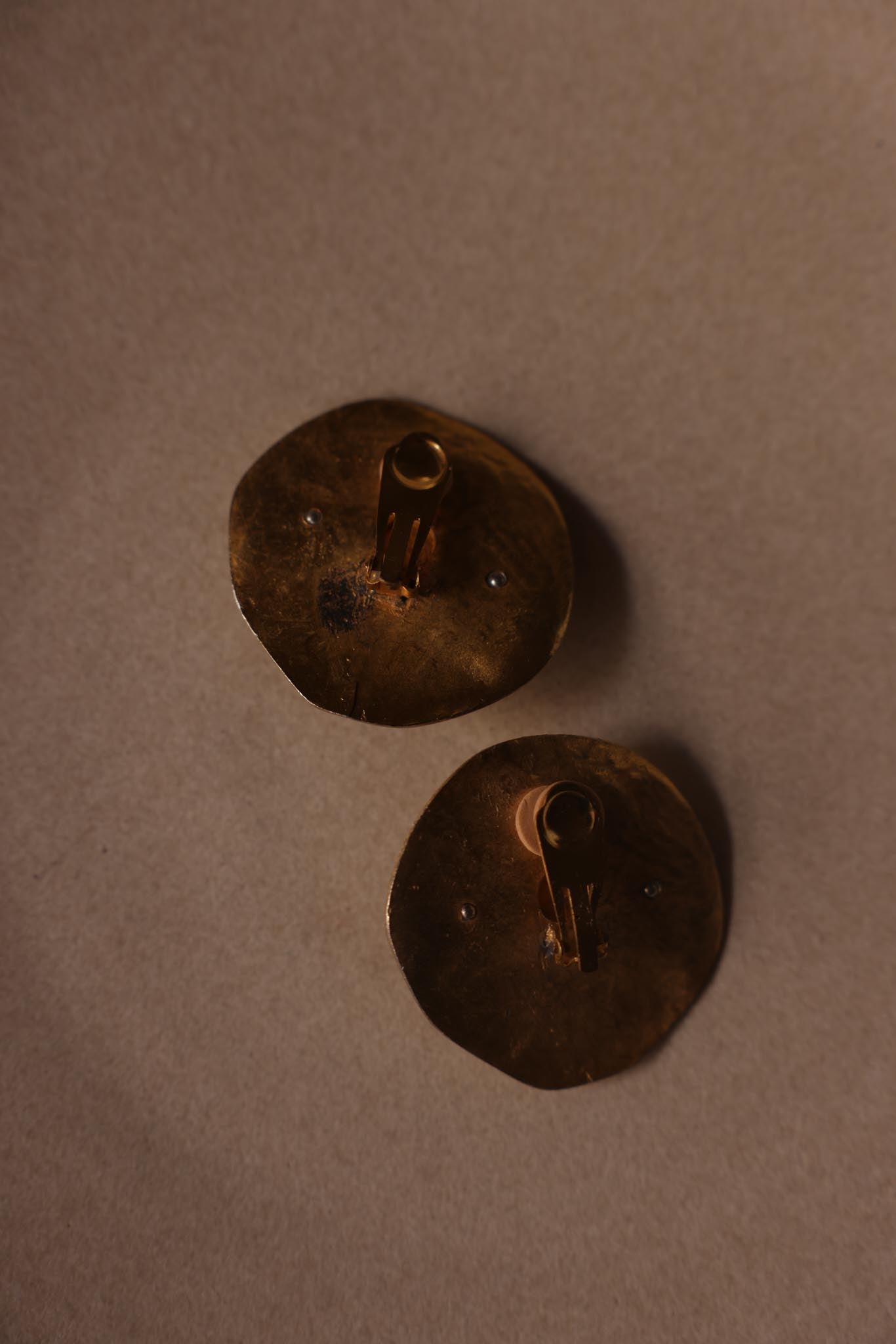 Unsigned Les Bernard Hammered Gold-Tone Clip-On Earrings|Vintage Baazaar 