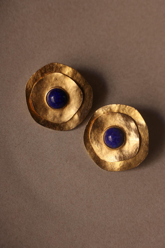 Unsigned Les Bernard Hammered Gold-Tone Clip-On Earrings|Vintage Baazaar 