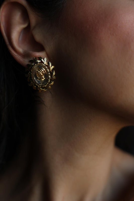Roman Emperor Cameo Clip-On Earrings