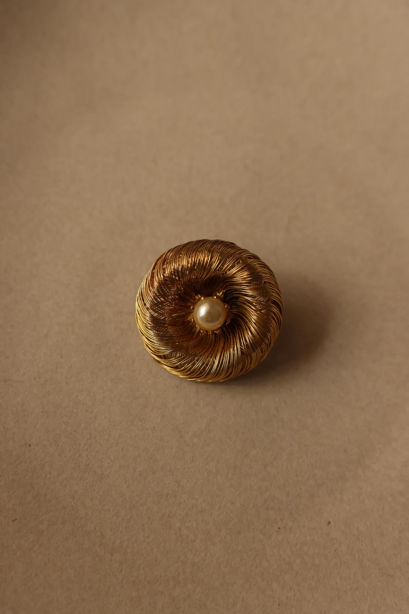 Gold-Tone Brooch with Faux Pearl Center – 1980s