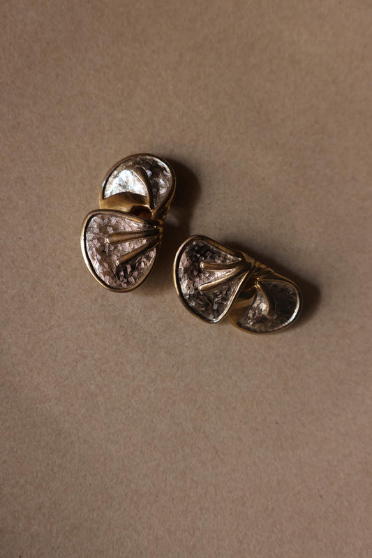 Two-Tone Abstract Fan Clip-On Earrings