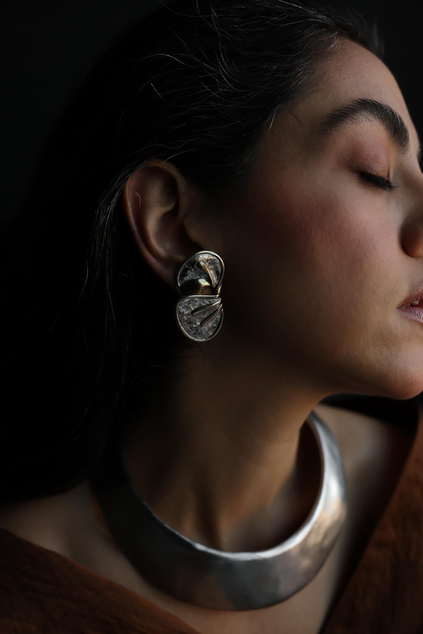 Two-Tone Abstract Fan Clip-On Earrings