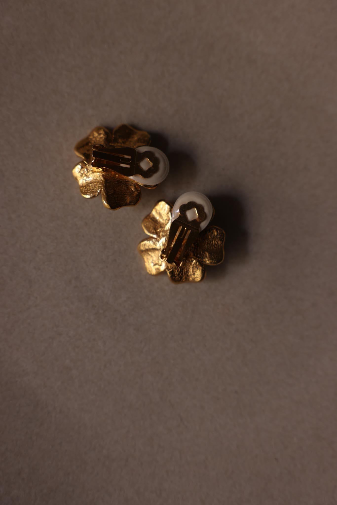 Rhinestone Flower Clip-On Earrings with Faux Pearl Center