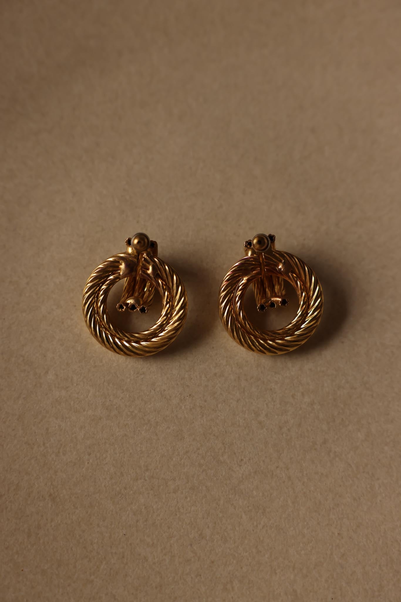 Gold-Tone Pierced Earrings with Red, Green, and Clear Accents – 1980s