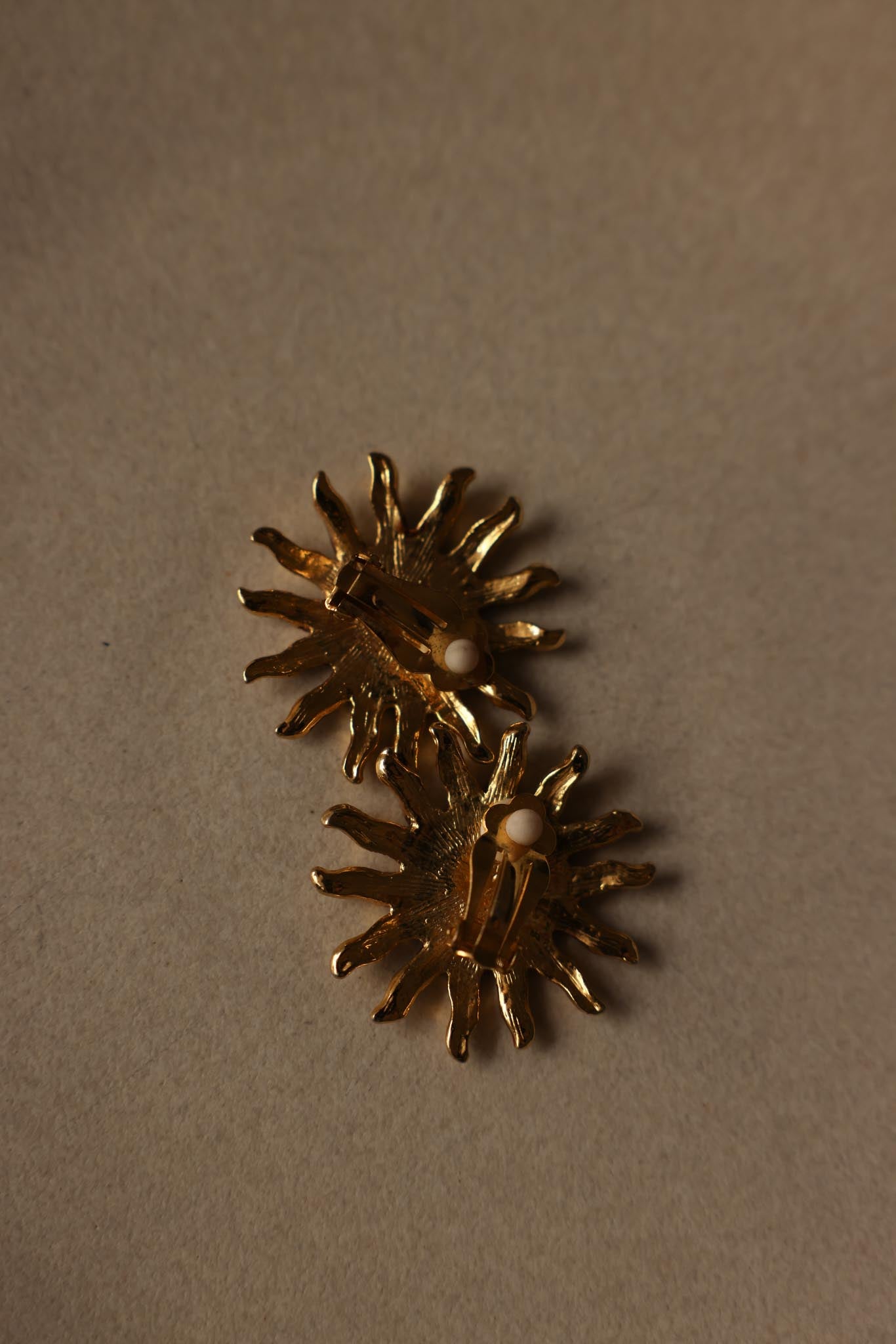 Gold-Tone Sunburst Clip-On Earrings|Vintage Baazaar 