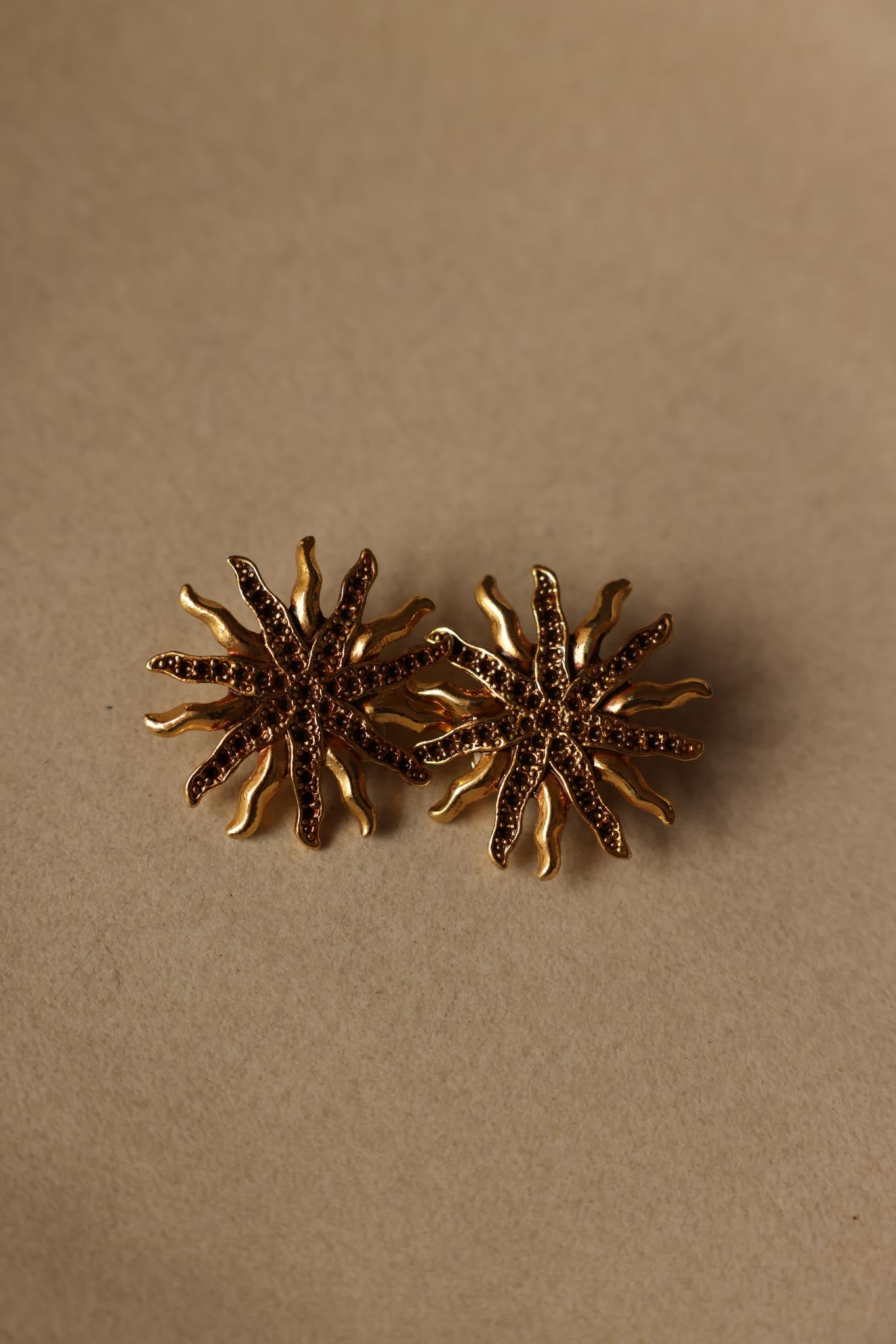 Gold-Tone Sunburst Clip-On Earrings|Vintage Baazaar 