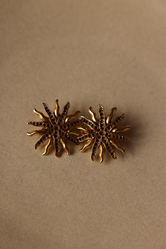 Gold-Tone Sunburst Clip-On Earrings|Vintage Baazaar 