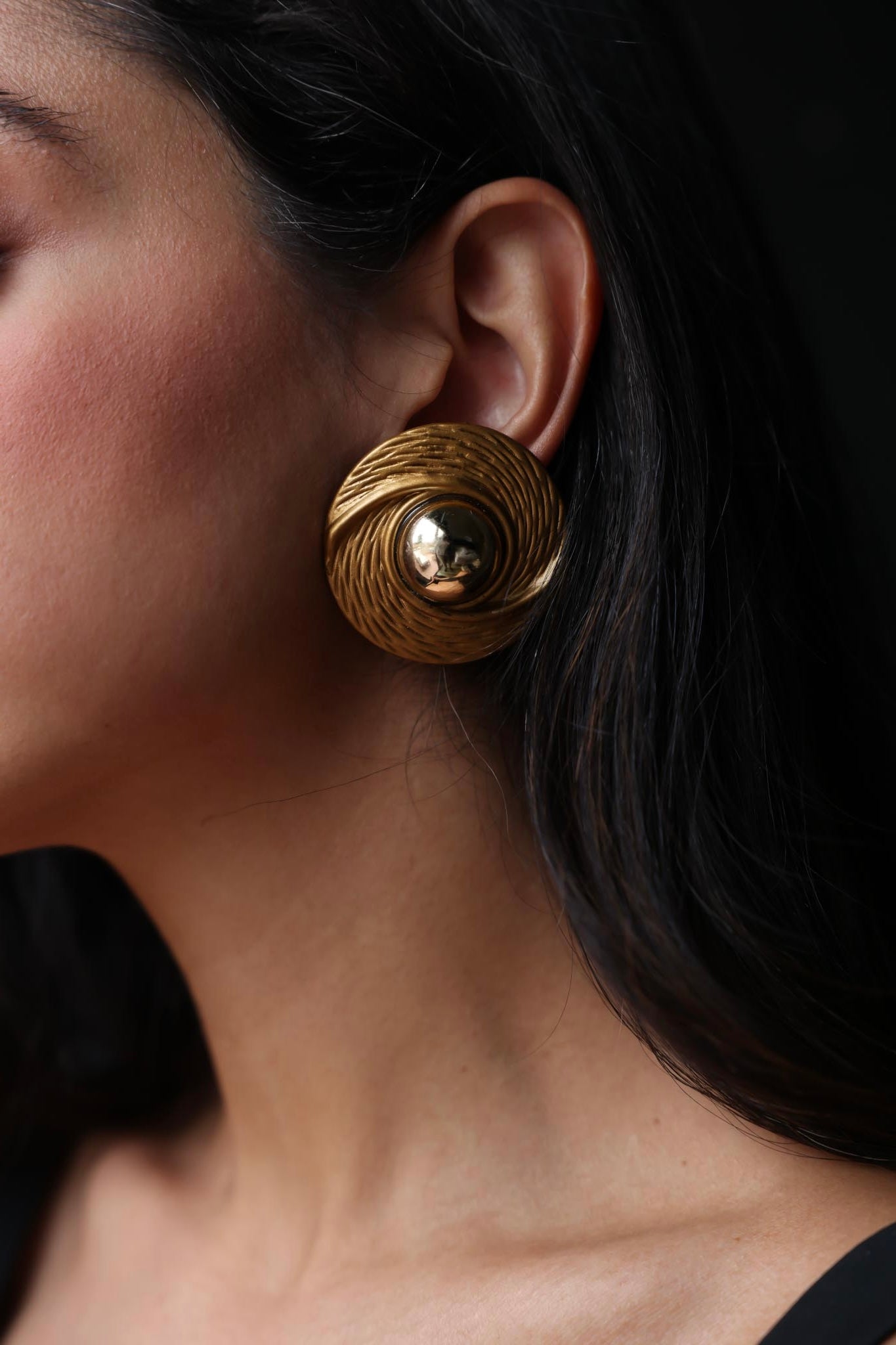 Golden Spiral Dome Earrings|Vintage Baazaar 