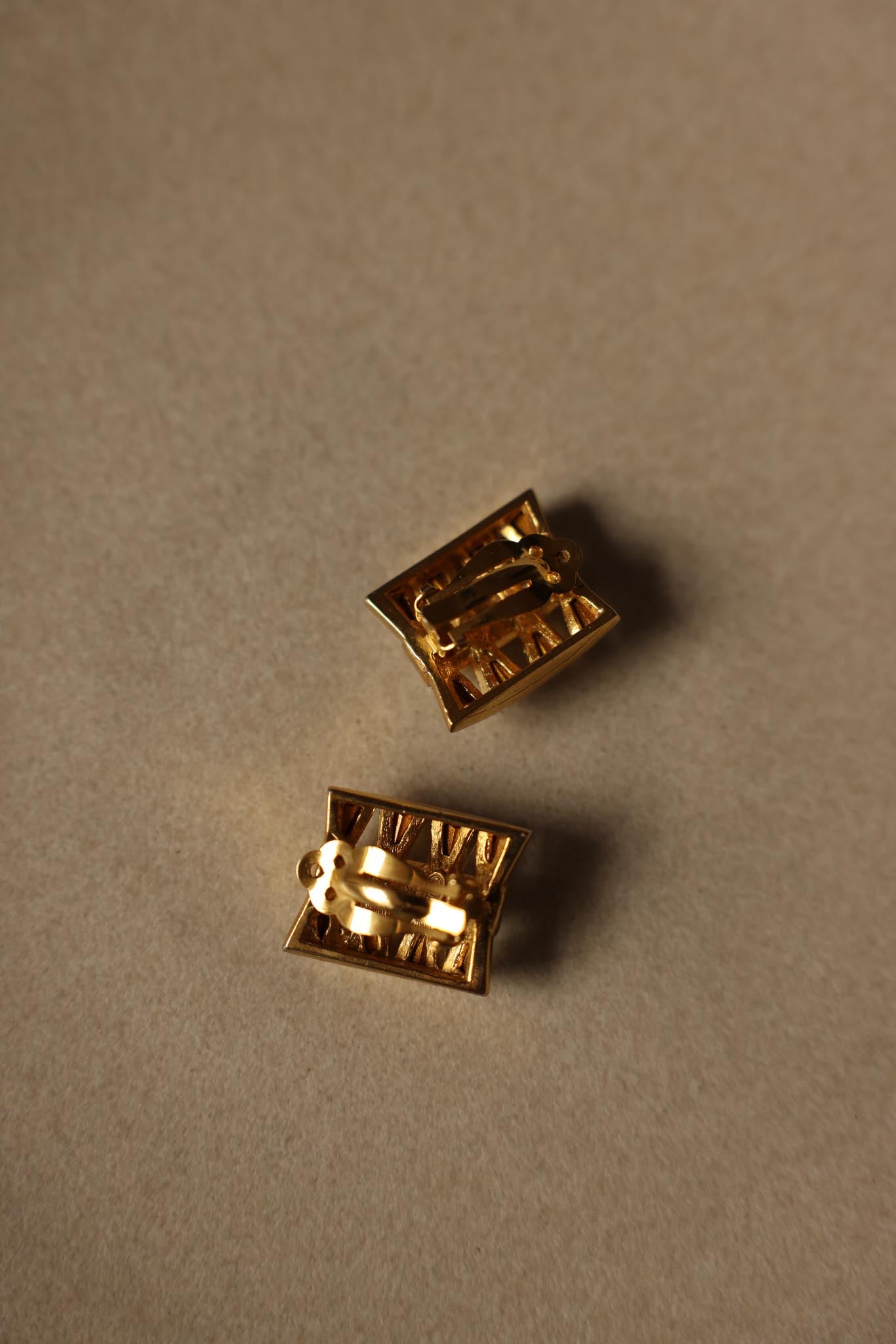 Gold-Tone Clip-On Earrings with Clear Baguette Rhinestones|Vintage Baazaar 