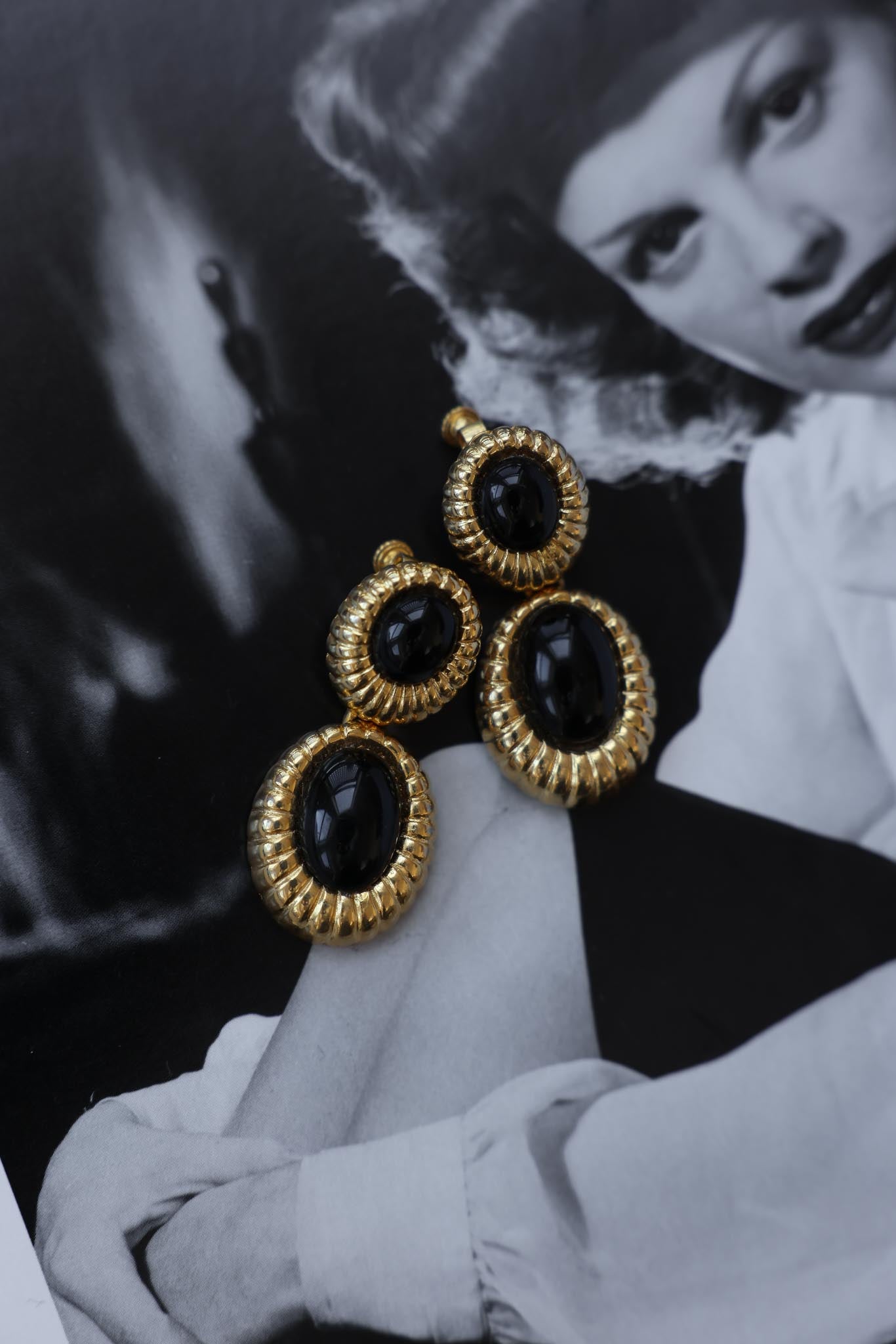Black and Gold Drop Earrings|Vintage Baazaar 