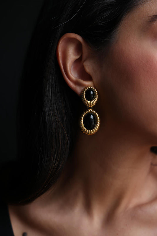 Black and Gold Drop Earrings|Vintage Baazaar 