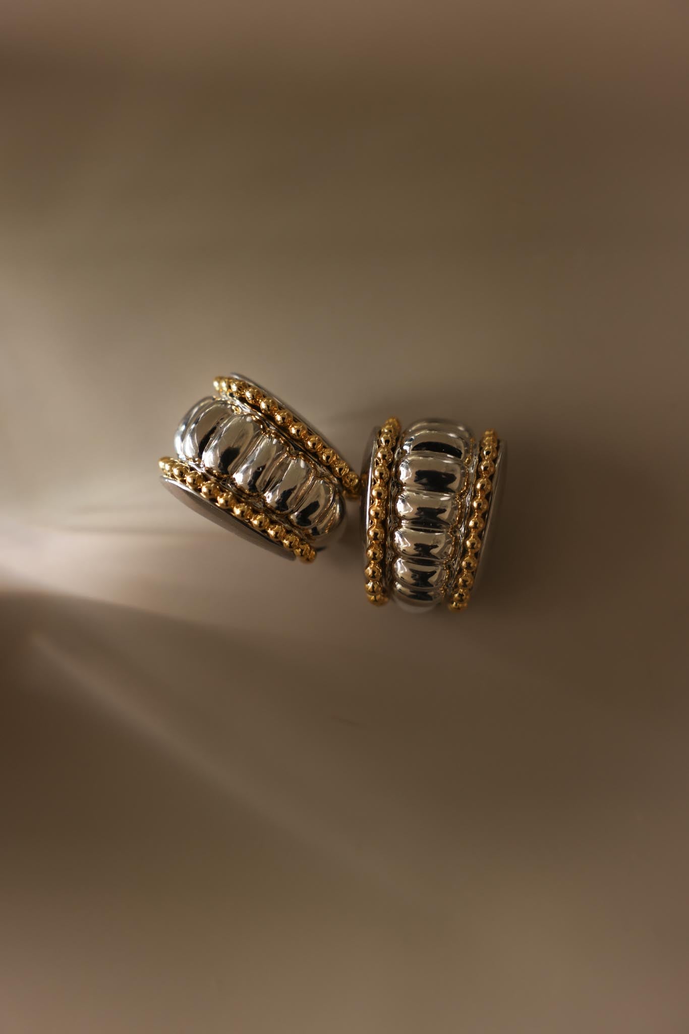 Two-Tone Ribbed Clip-On Earrings