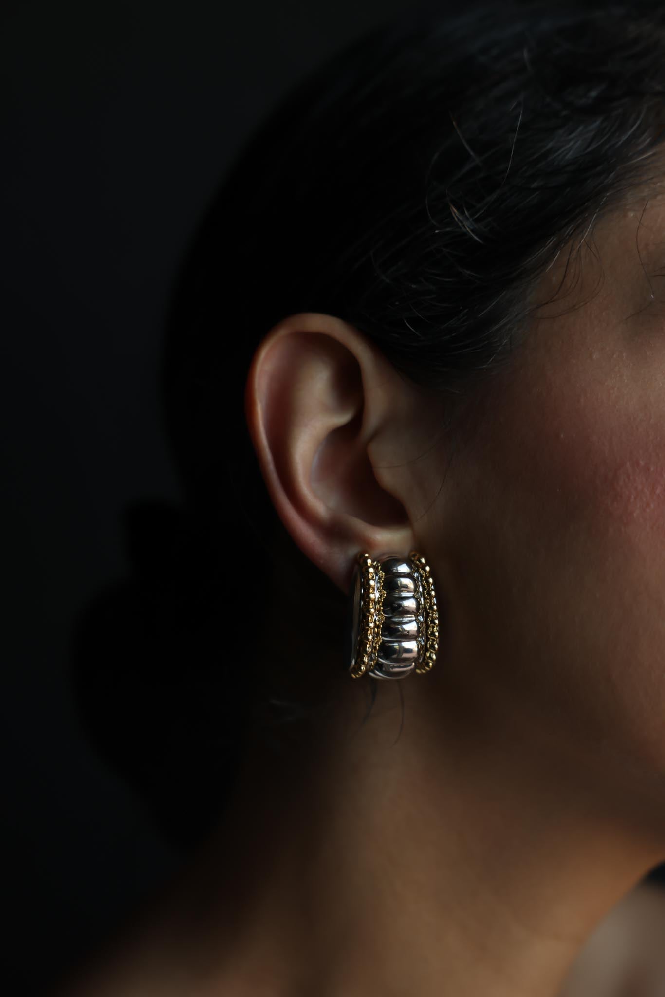 Two-Tone Ribbed Clip-On Earrings