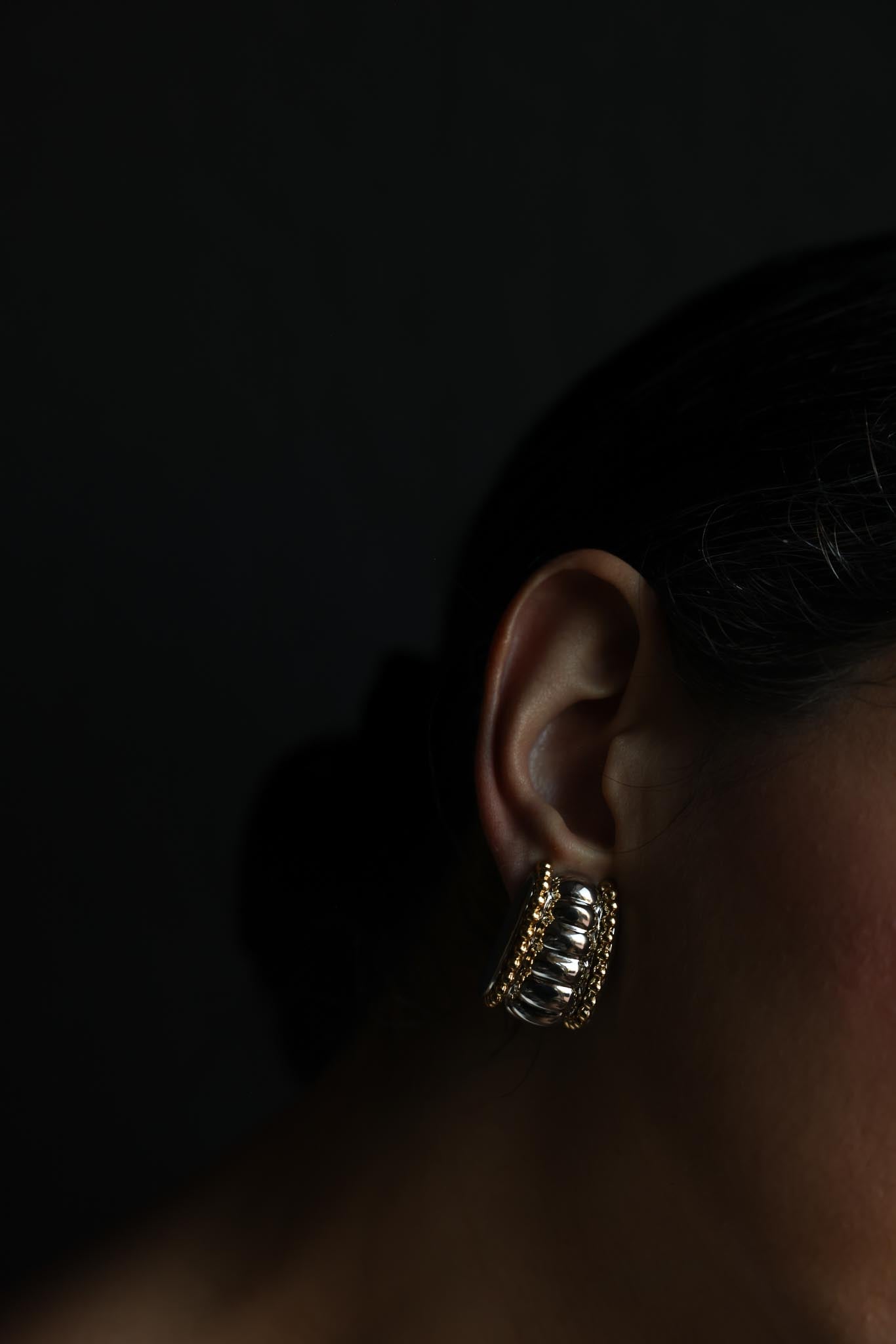 Two-Tone Ribbed Clip-On Earrings
