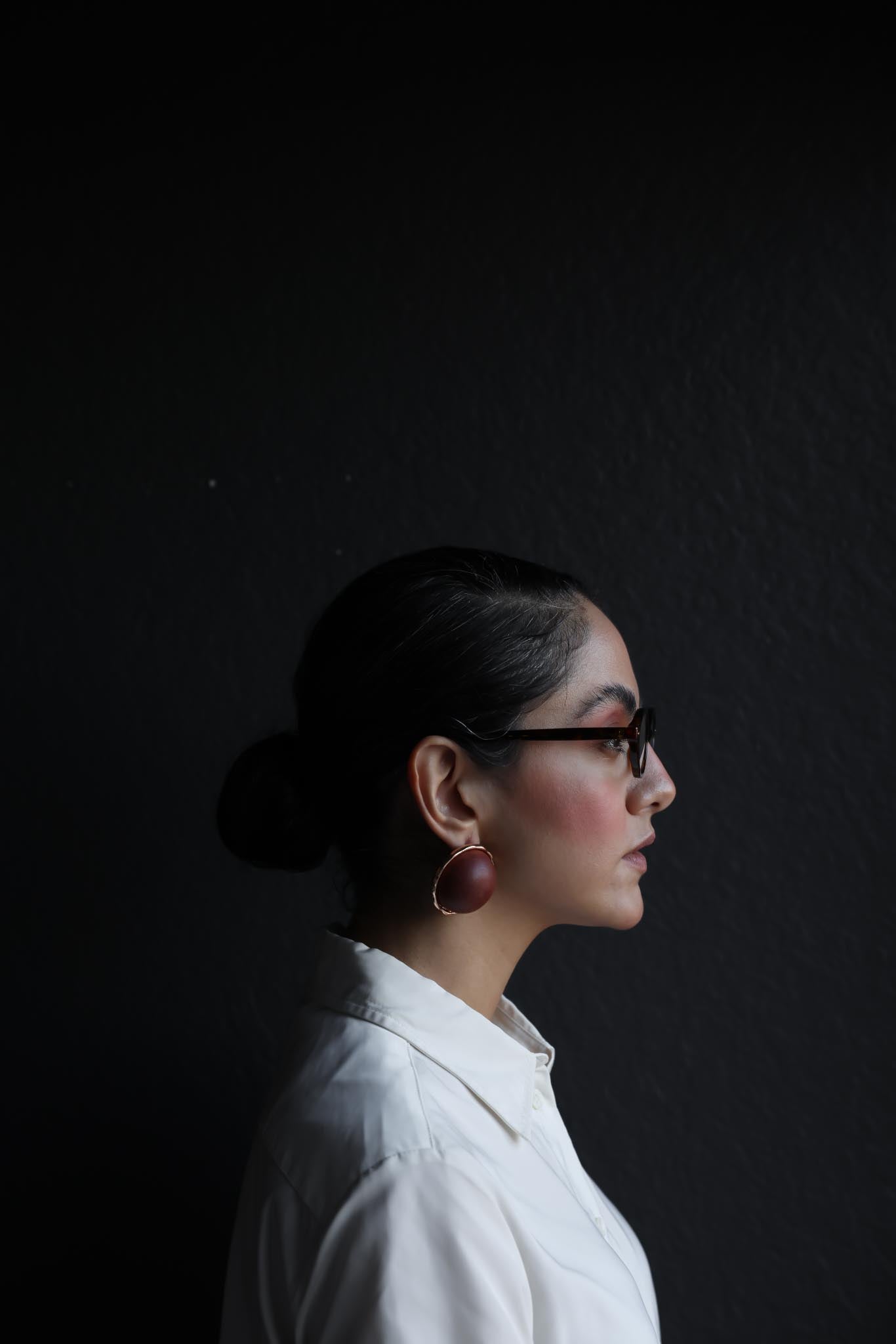Wooden Dome Pierced Earrings with Gold-Tone Trim|Vintage Baazaar 