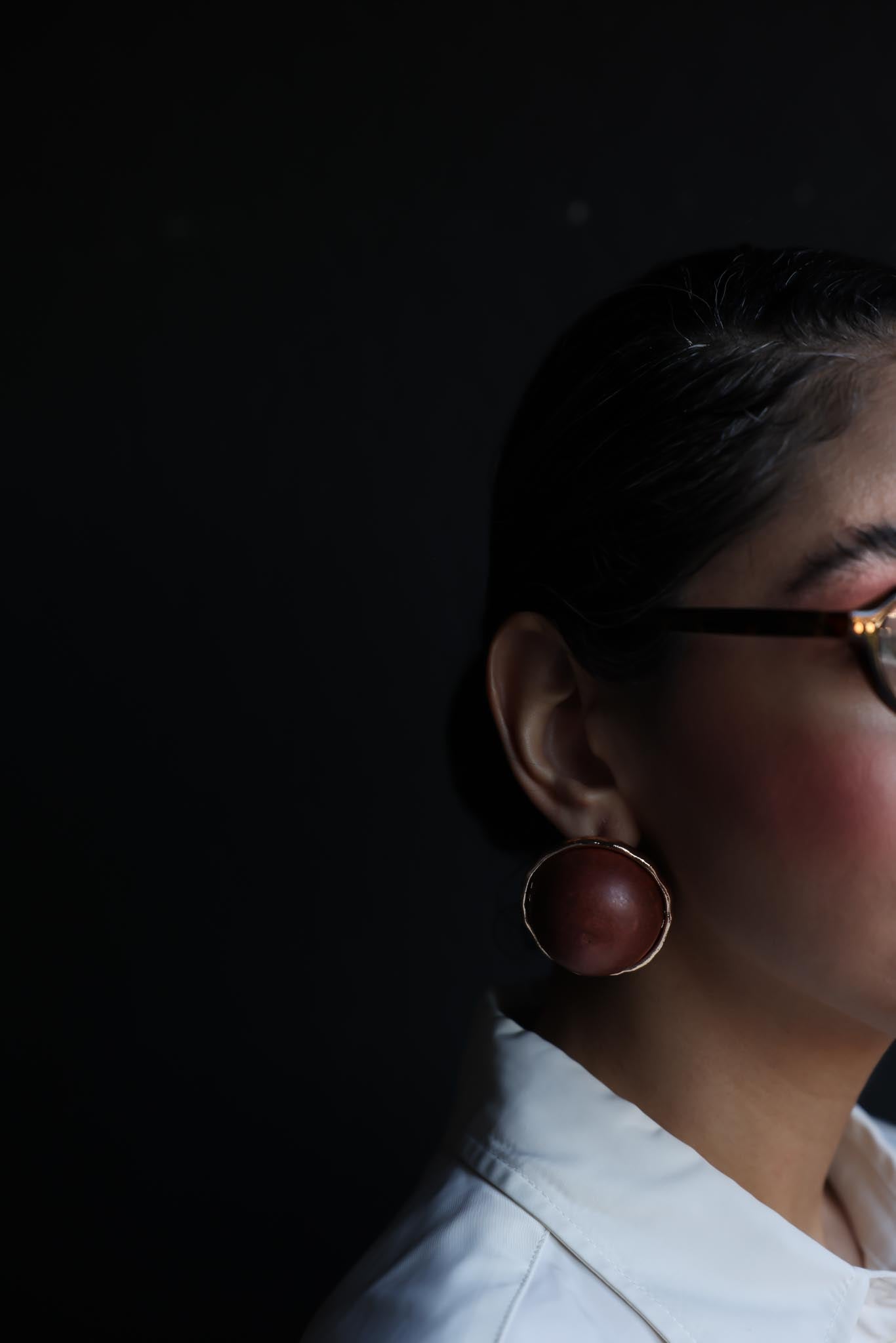 Wooden Dome Pierced Earrings with Gold-Tone Trim|Vintage Baazaar 
