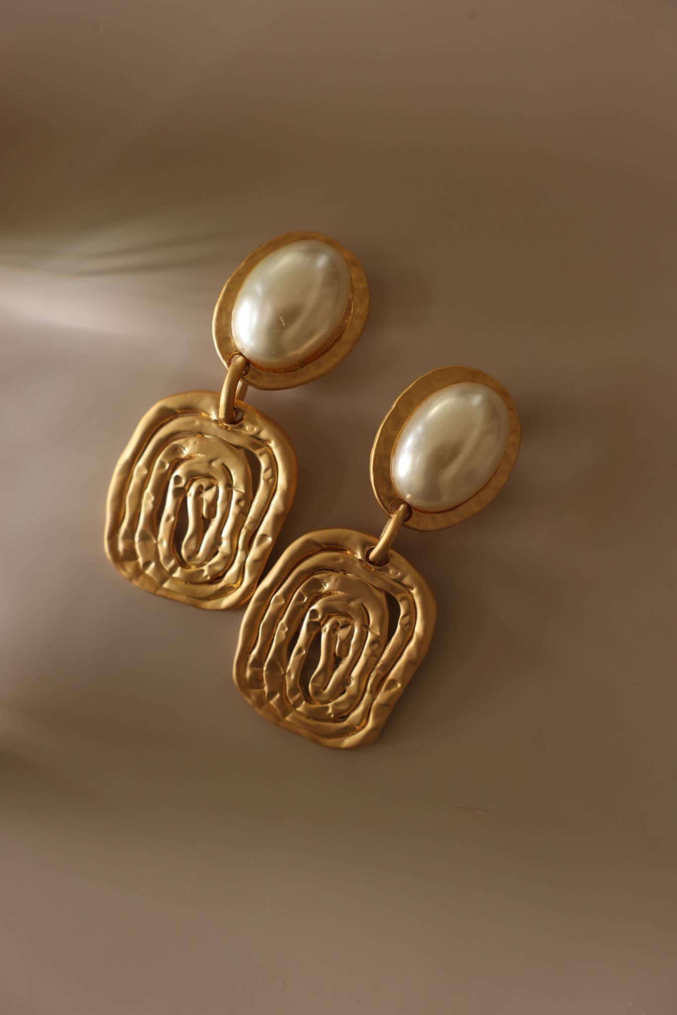 Matte Gold Faux Pearl Statement Clip-On Earrings