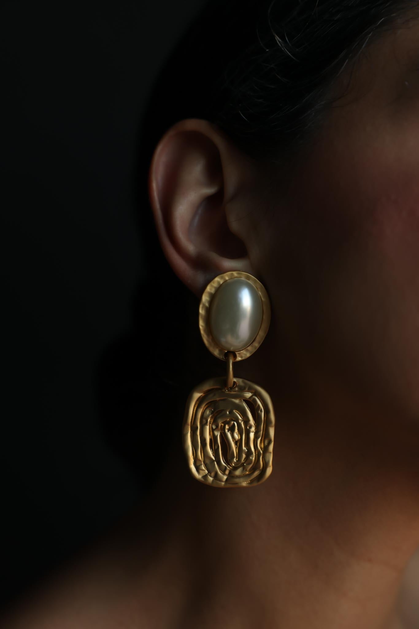 Matte Gold Faux Pearl Statement Clip-On Earrings
