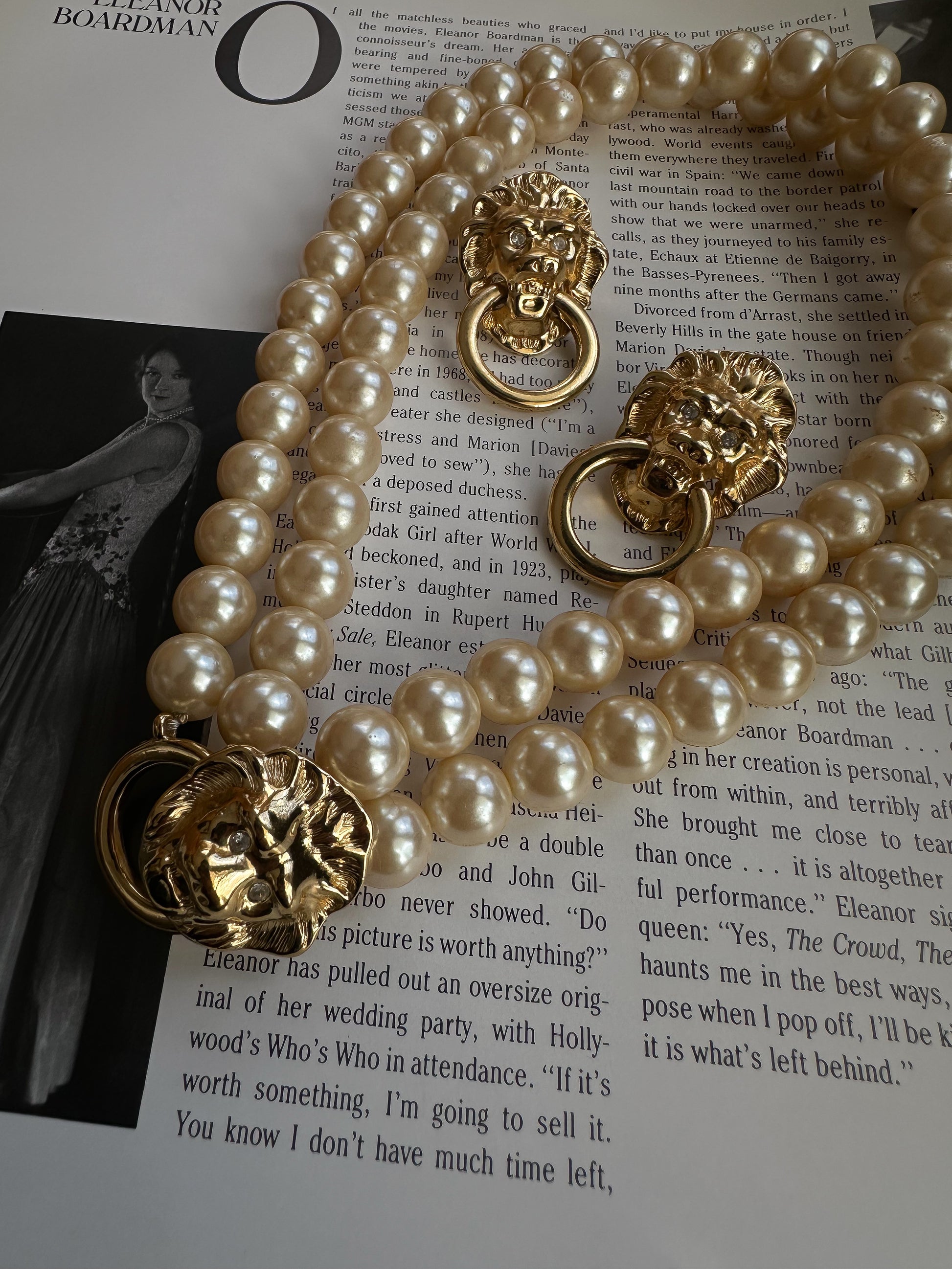 KJL for Avon Lion Door Knocker Faux Pearl  Necklace and Earrings|Vintage Baazaar 