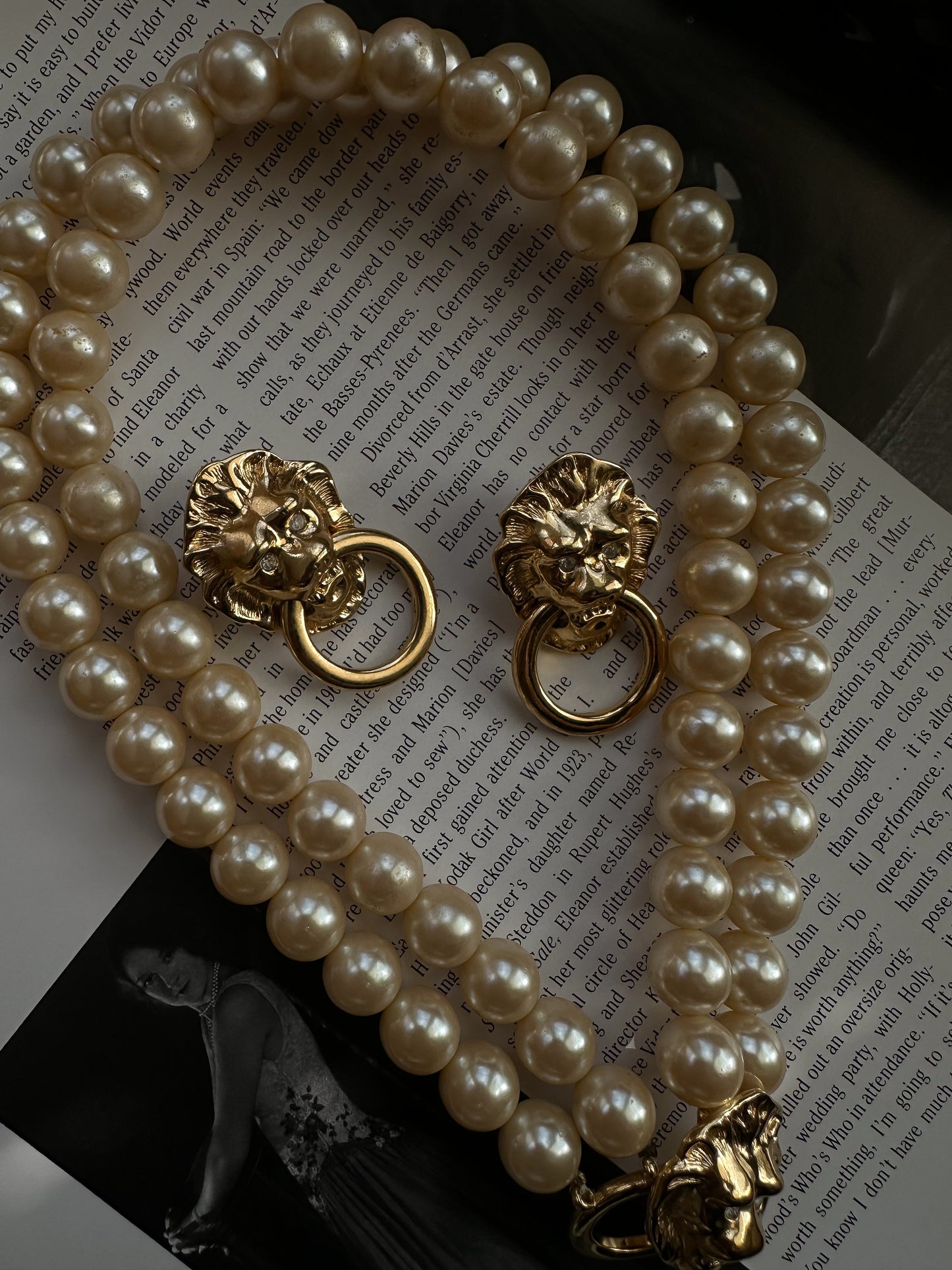 KJL for Avon Lion Door Knocker Faux Pearl  Necklace and Earrings|Vintage Baazaar 