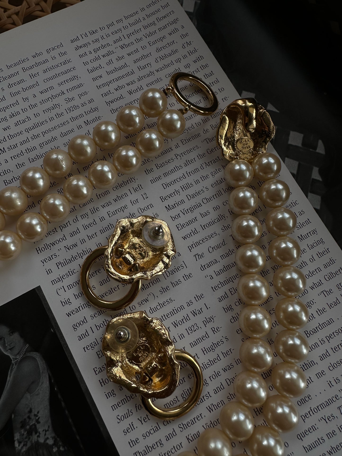 KJL for Avon Lion Door Knocker Faux Pearl  Necklace and Earrings|Vintage Baazaar 