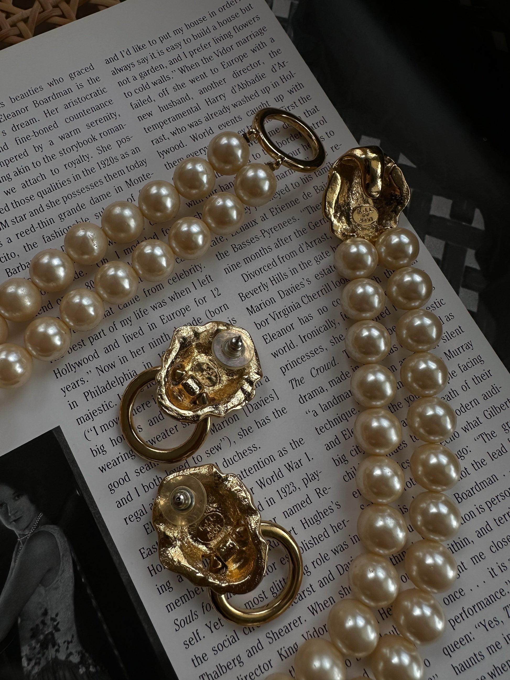 KJL for Avon Lion Door Knocker Faux Pearl  Necklace and Earrings|Vintage Baazaar 
