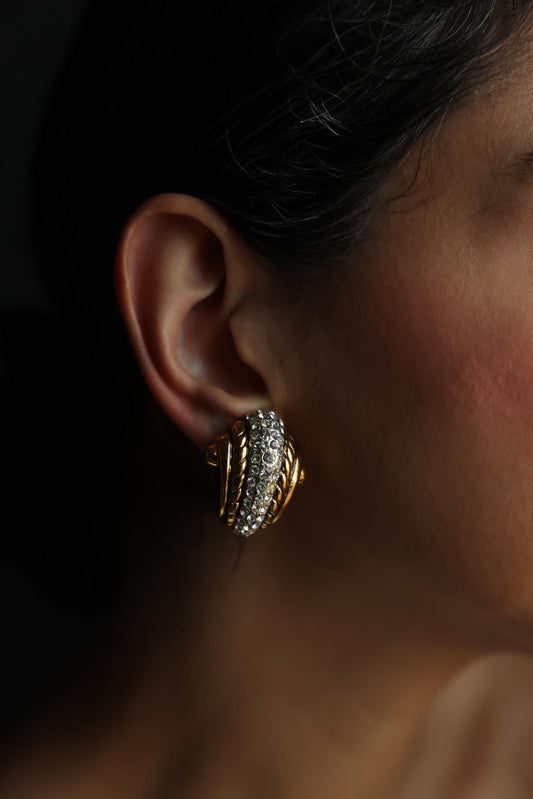Two-Tone Rhinestone Clip-On Earrings