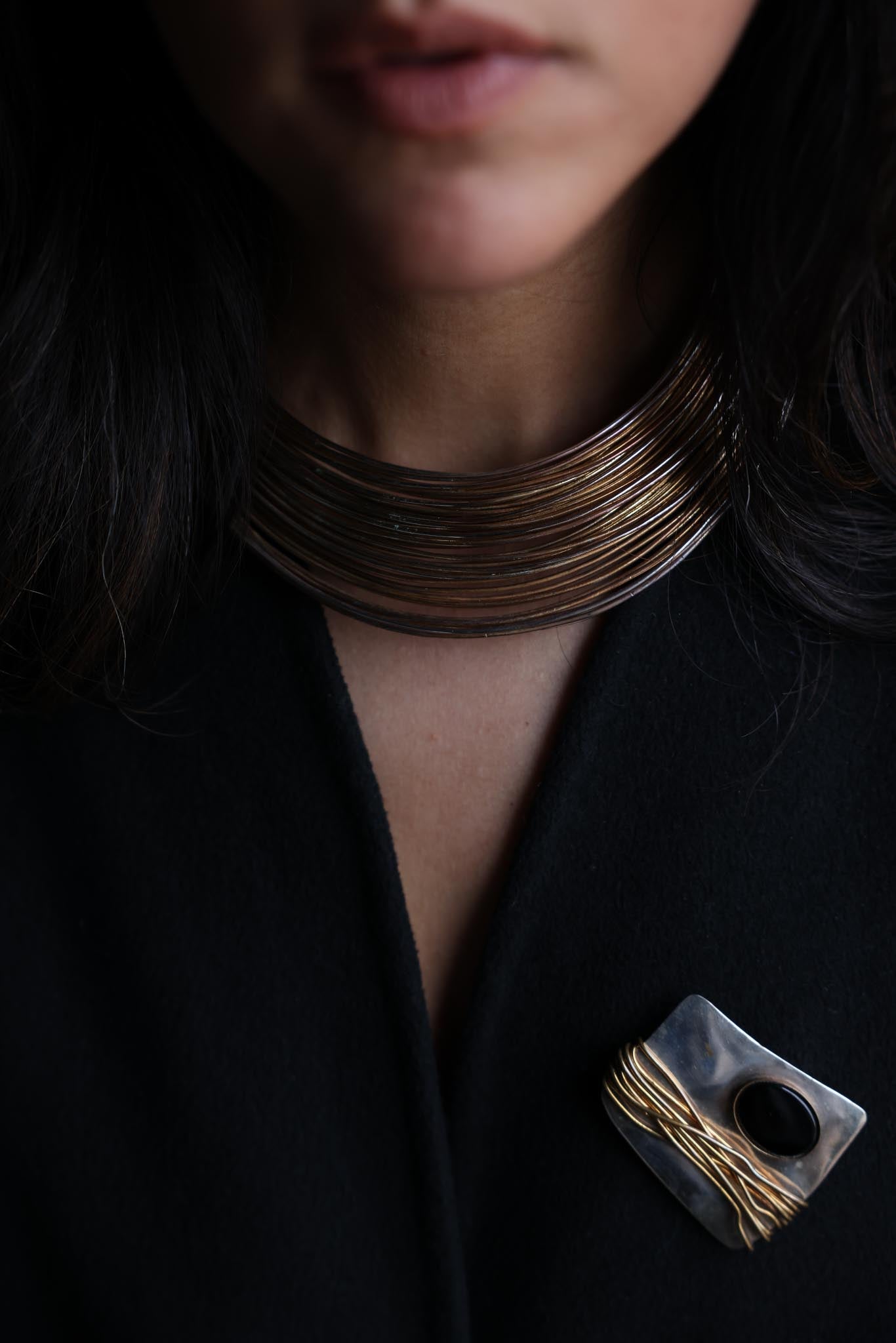 Silver-Toned and Brass Multi-Wire Collar Necklace|Vintage Baazaar 