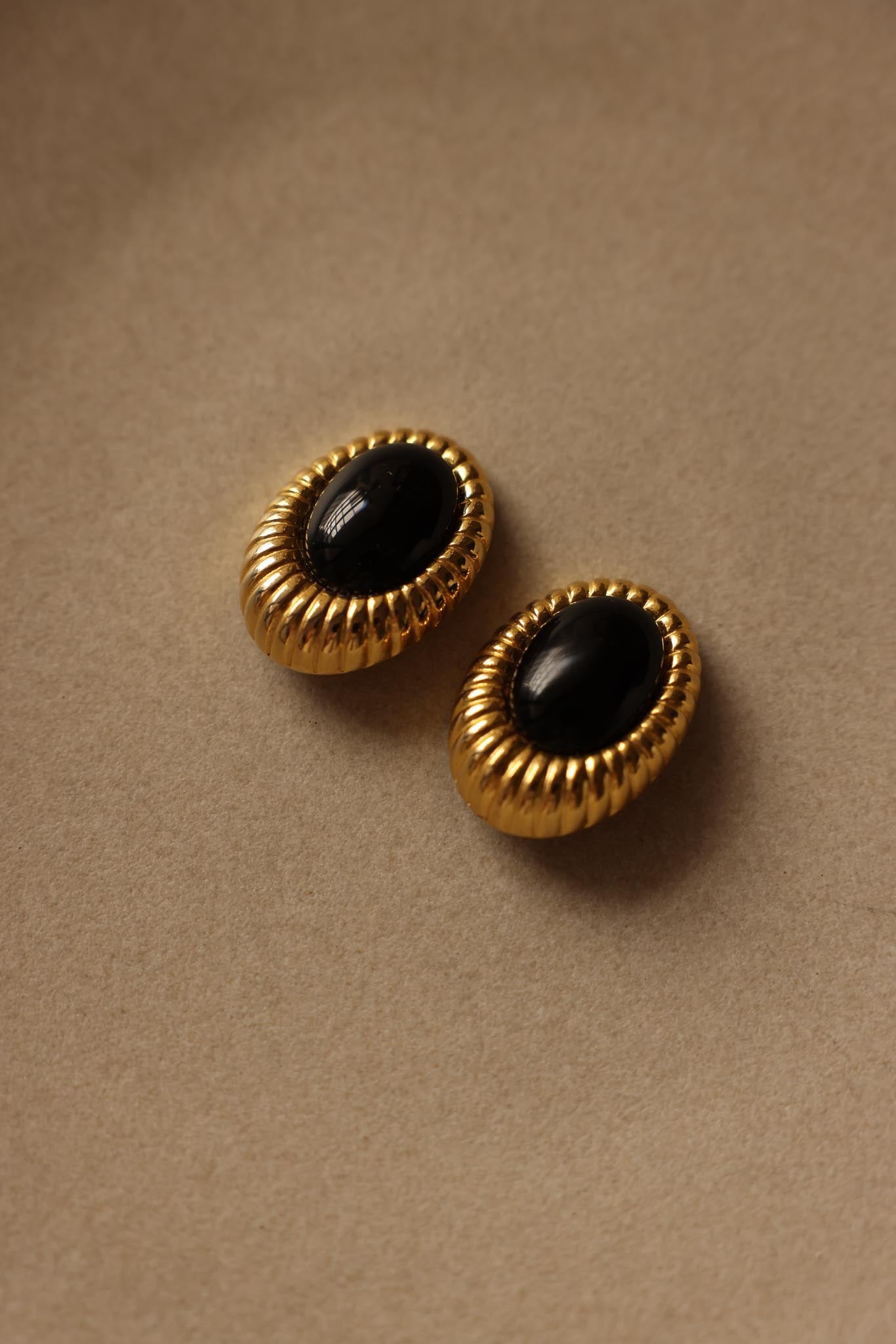 Gold-Tone Black Oval Clip-On Earrings
