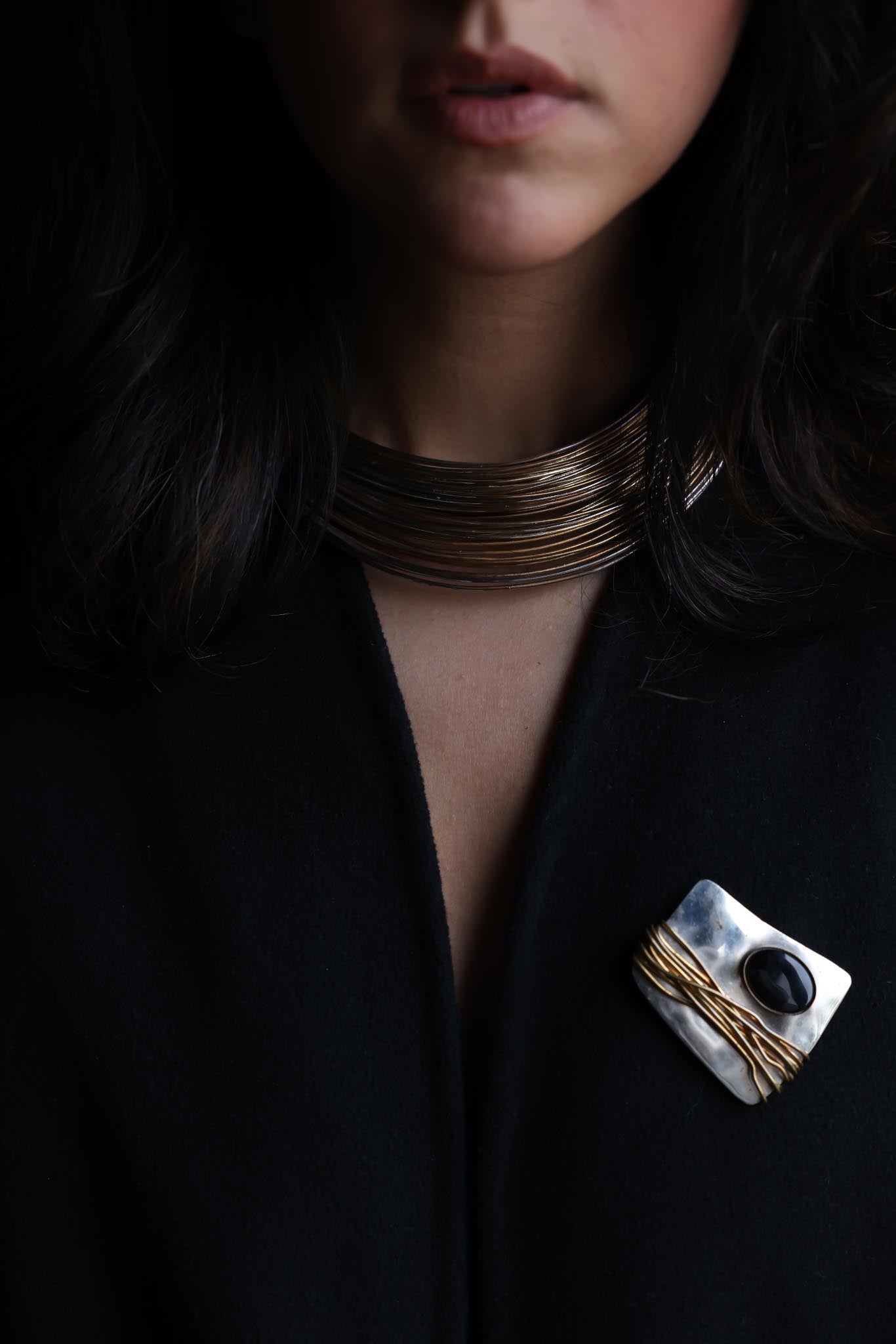 Silver-Toned and Brass Multi-Wire Collar Necklace|Vintage Baazaar 