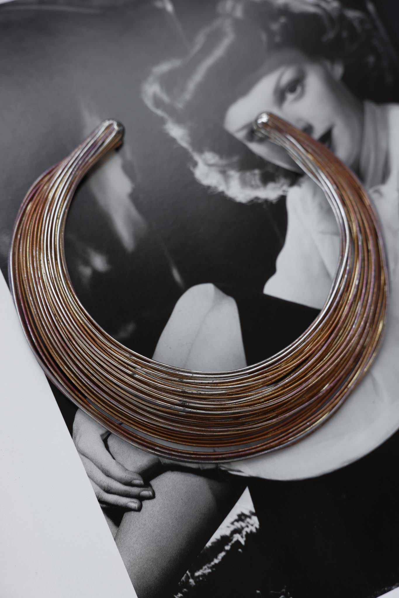 Silver-Toned and Brass Multi-Wire Collar Necklace|Vintage Baazaar 