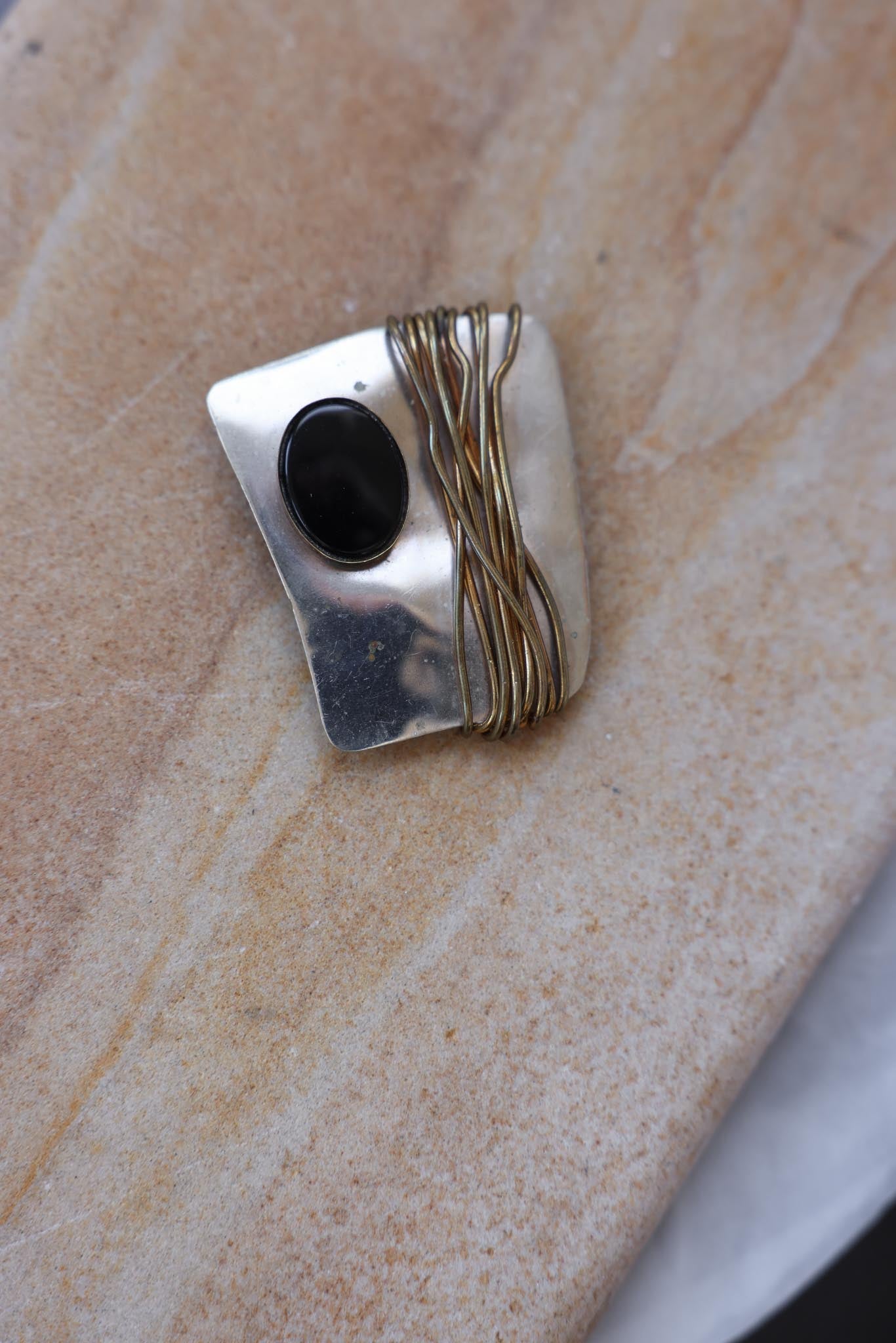 Silver Tone and Brass Brooch|Vintage Baazaar 