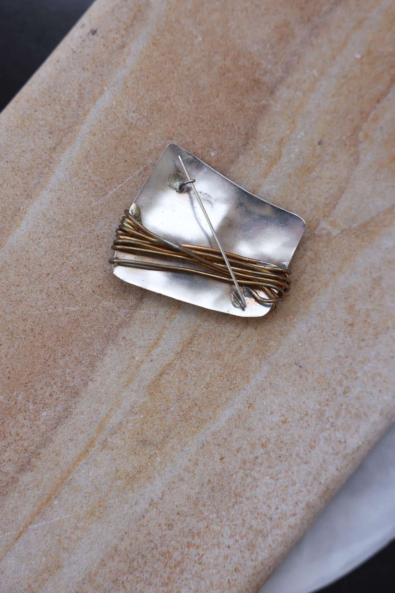 Silver Tone and Brass Brooch|Vintage Baazaar 