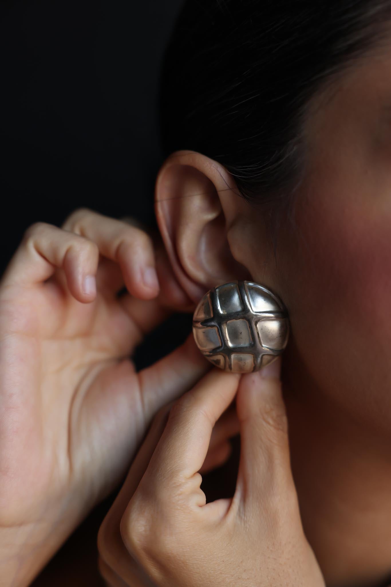 Matte Silver-Tone Grid Clip-On Earrings
