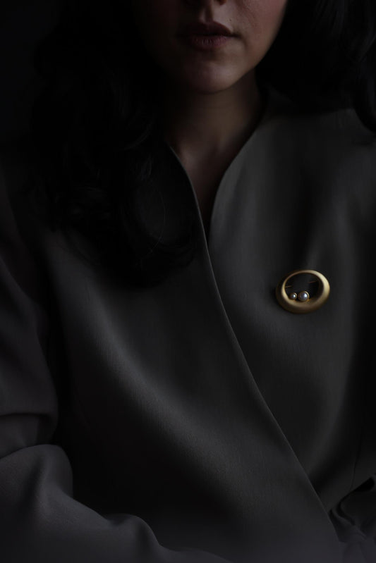 Matte Gold and Faux Pearl Brooch