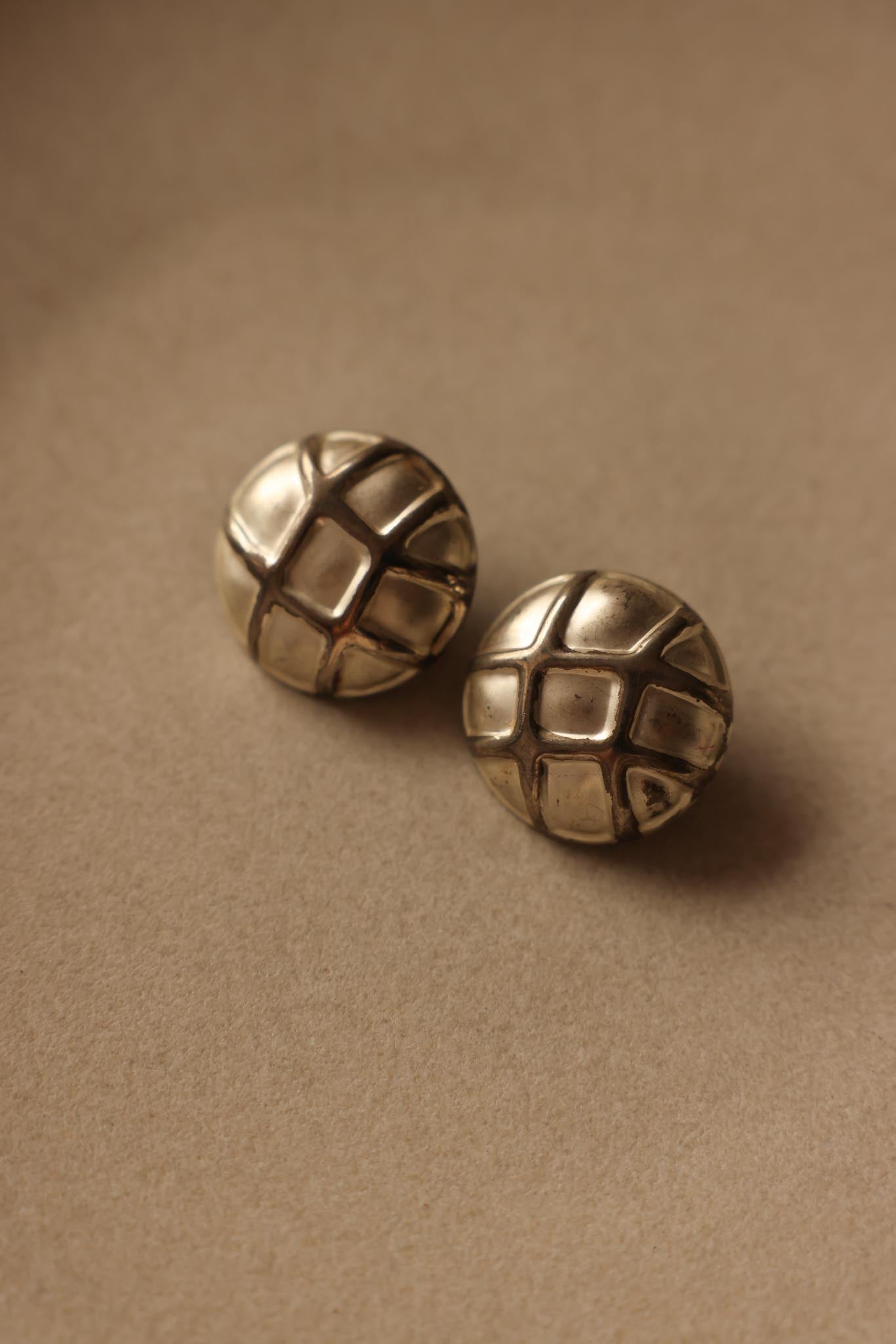 Matte Silver-Tone Grid Clip-On Earrings
