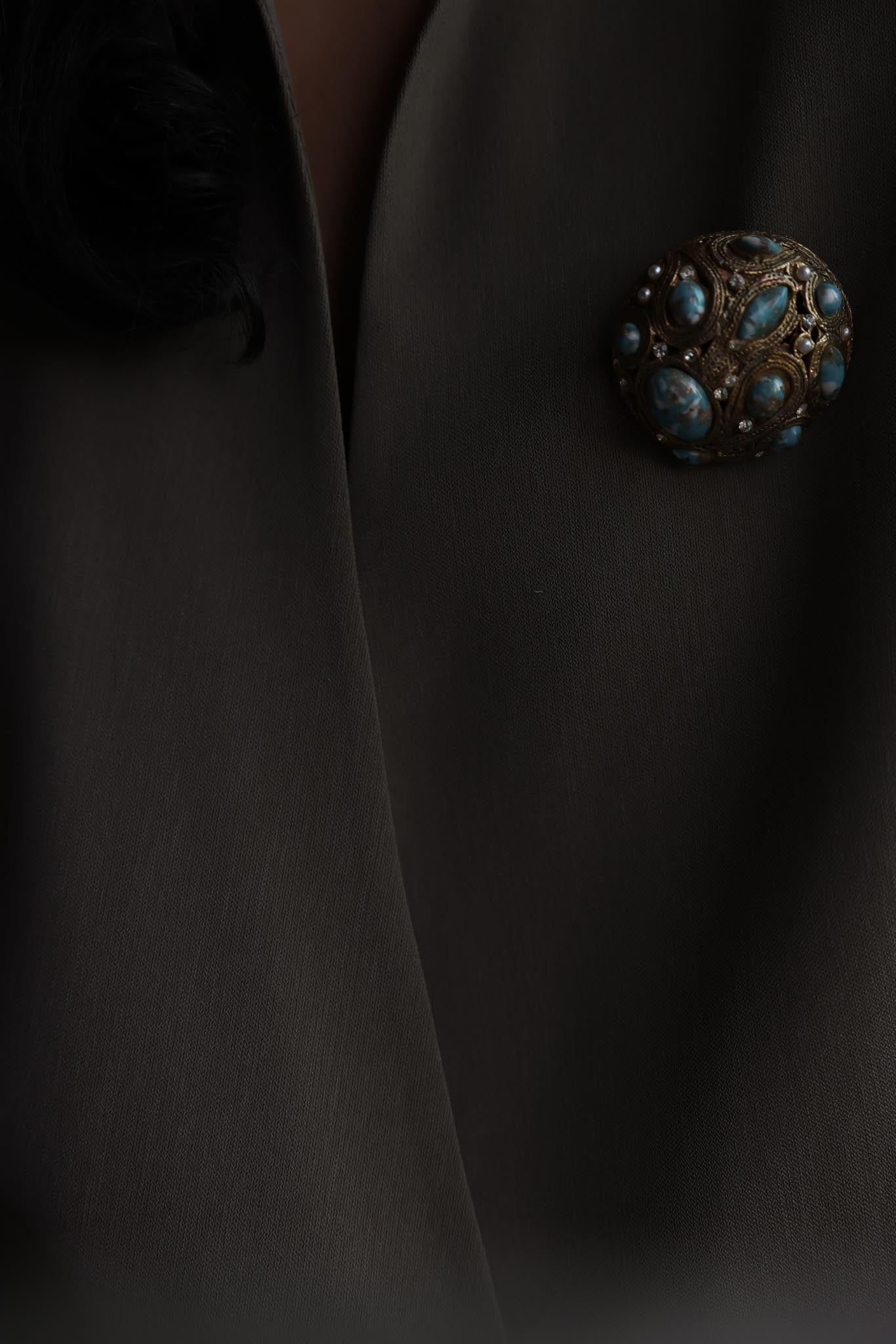 Gold-Tone Turquoise-Color Cabochon Brooch
